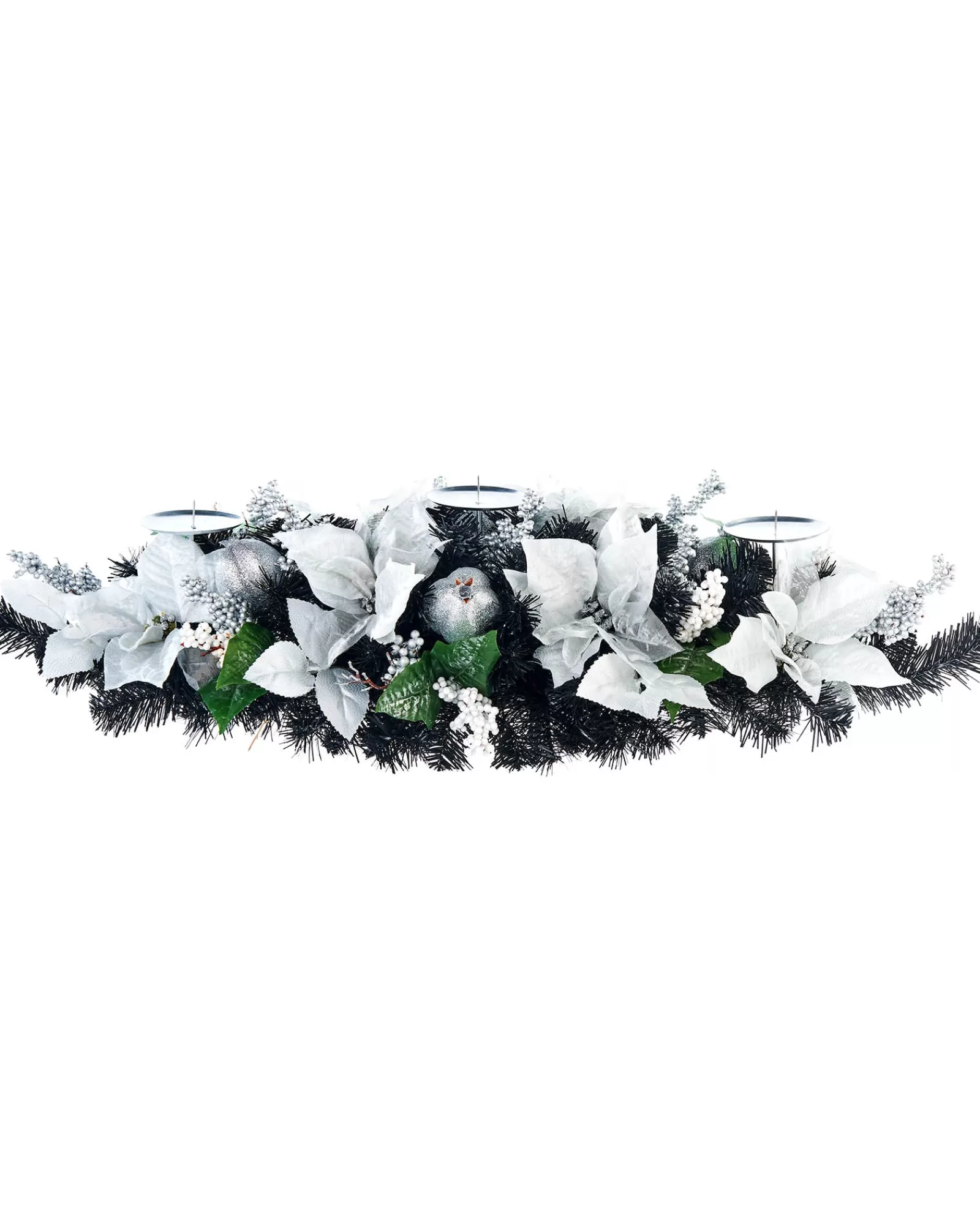 WeRChristmas Table Decorations | Candle Holder Garlands^3 Pillar Decorated Garland Candle Holder, Black/Silver, 76 Cm