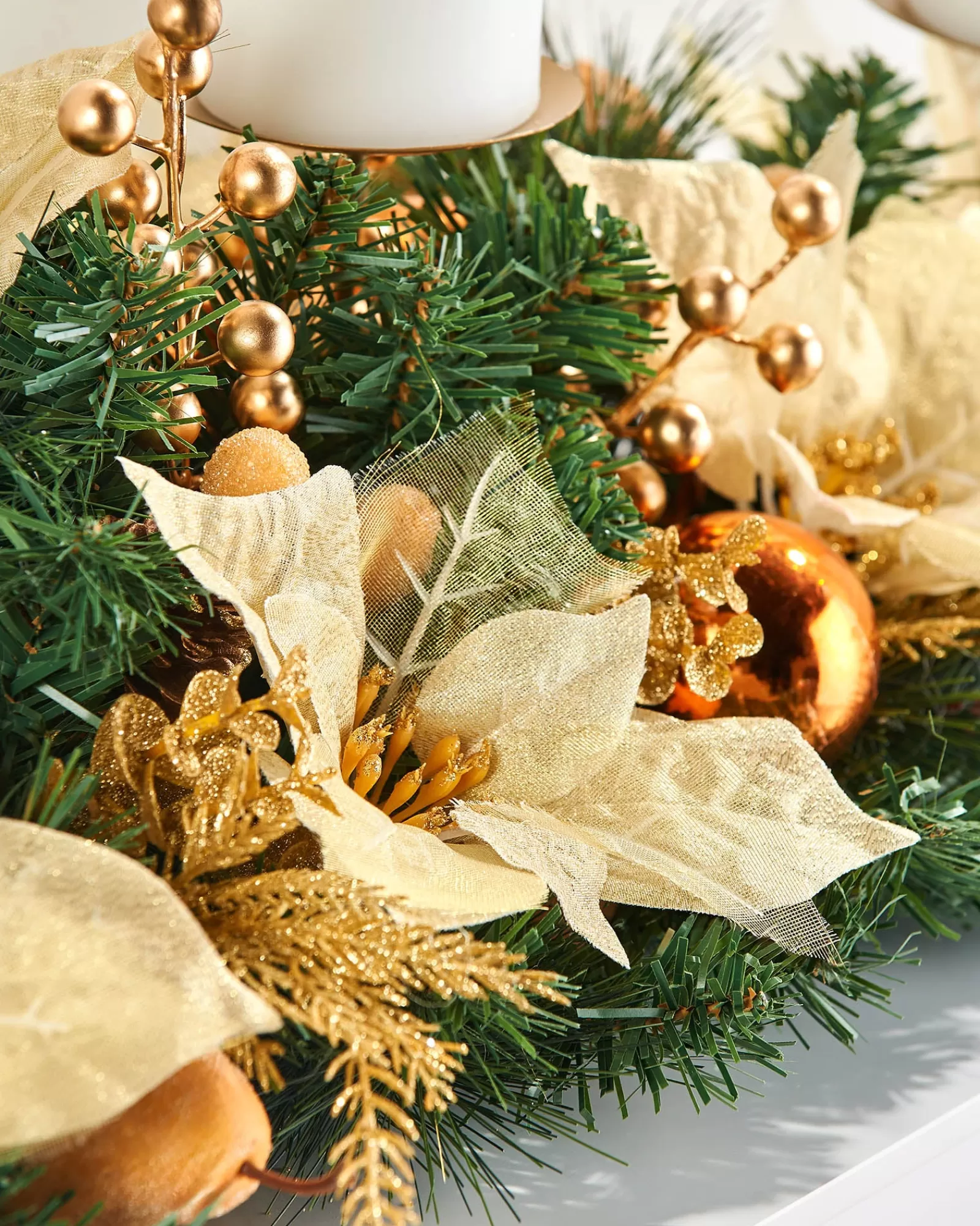 WeRChristmas Table Decorations | Candle Holder Garlands^3 Pillar Decorated Garland Candle Holder, Copper, 76 Cm