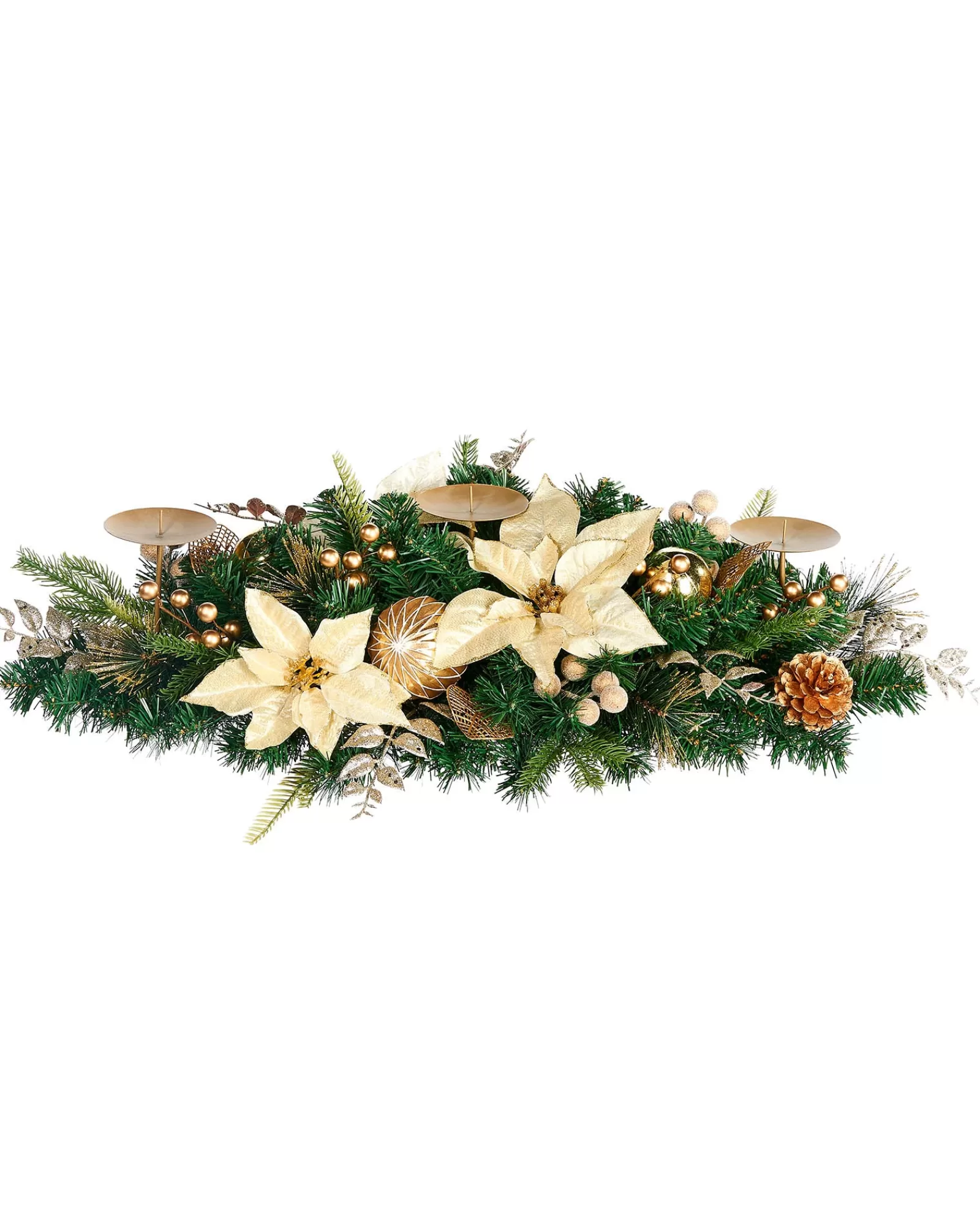 WeRChristmas Table Decorations | Candle Holder Garlands^3 Pillar Decorated Garland Candle Holder, Cream/Gold, 76 Cm