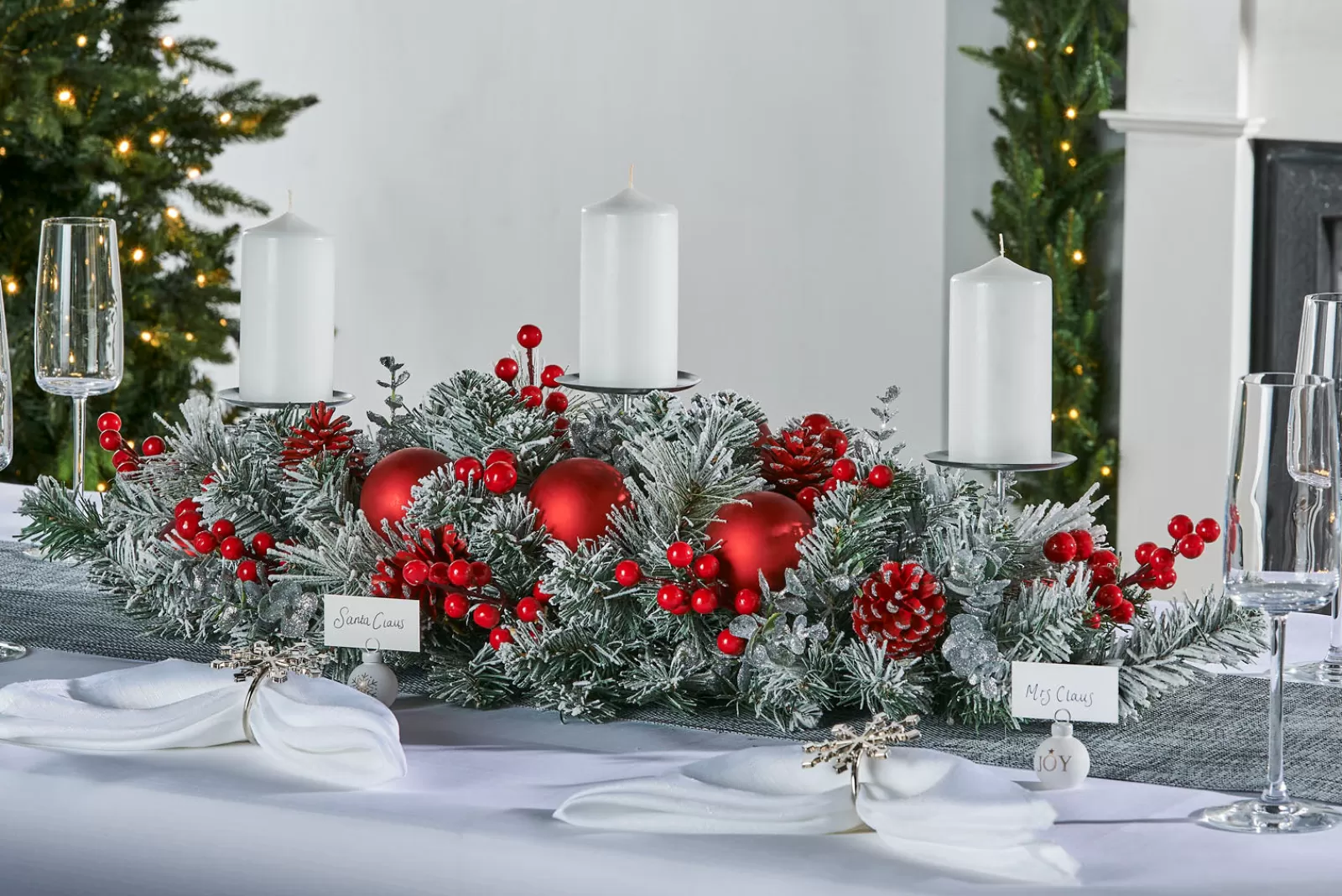 WeRChristmas Table Decorations | Decorated Garlands^3 Pillar Decorated Garland Candle Holder, Frosted, 76 Cm