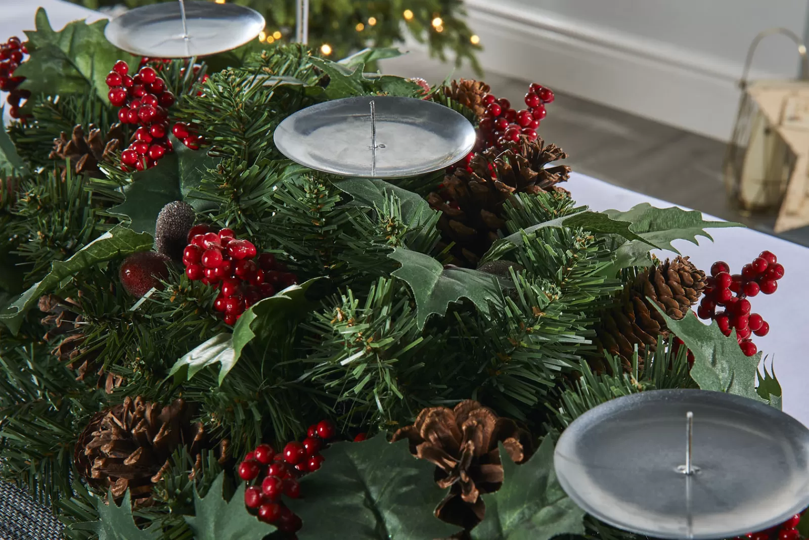 WeRChristmas Table Decorations | Candle Holder Garlands^3 Pillar Decorated Garland Candle Holder, Red, 76 Cm