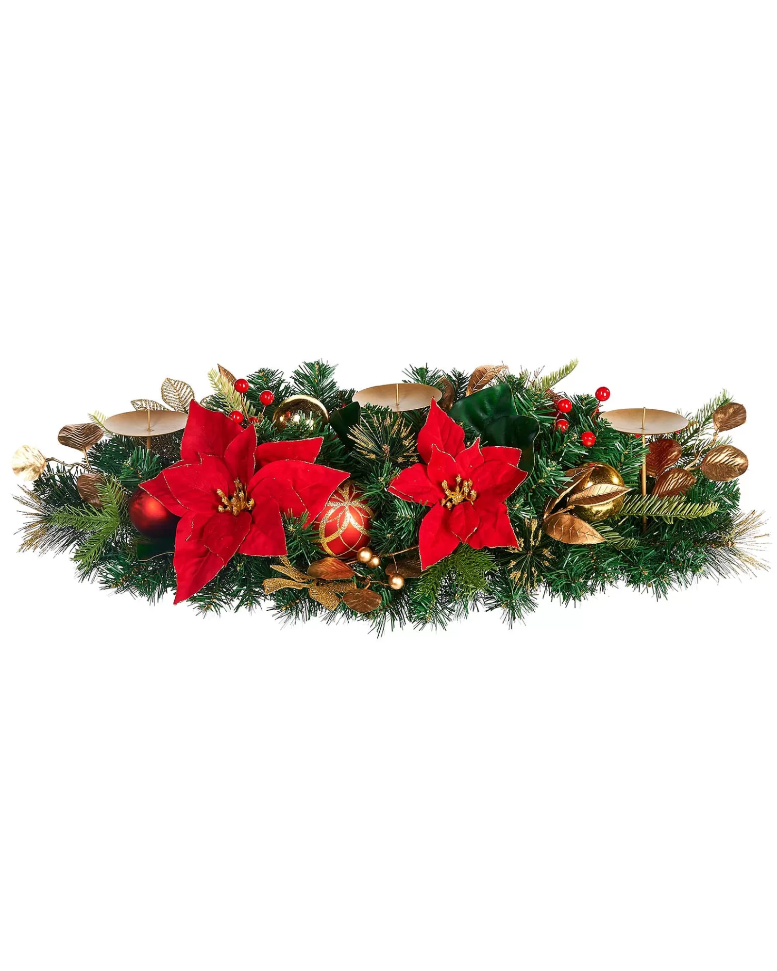 WeRChristmas Table Decorations | Candle Holder Garlands^3 Pillar Decorated Garland Candle Holder, Red/Gold, 76 Cm