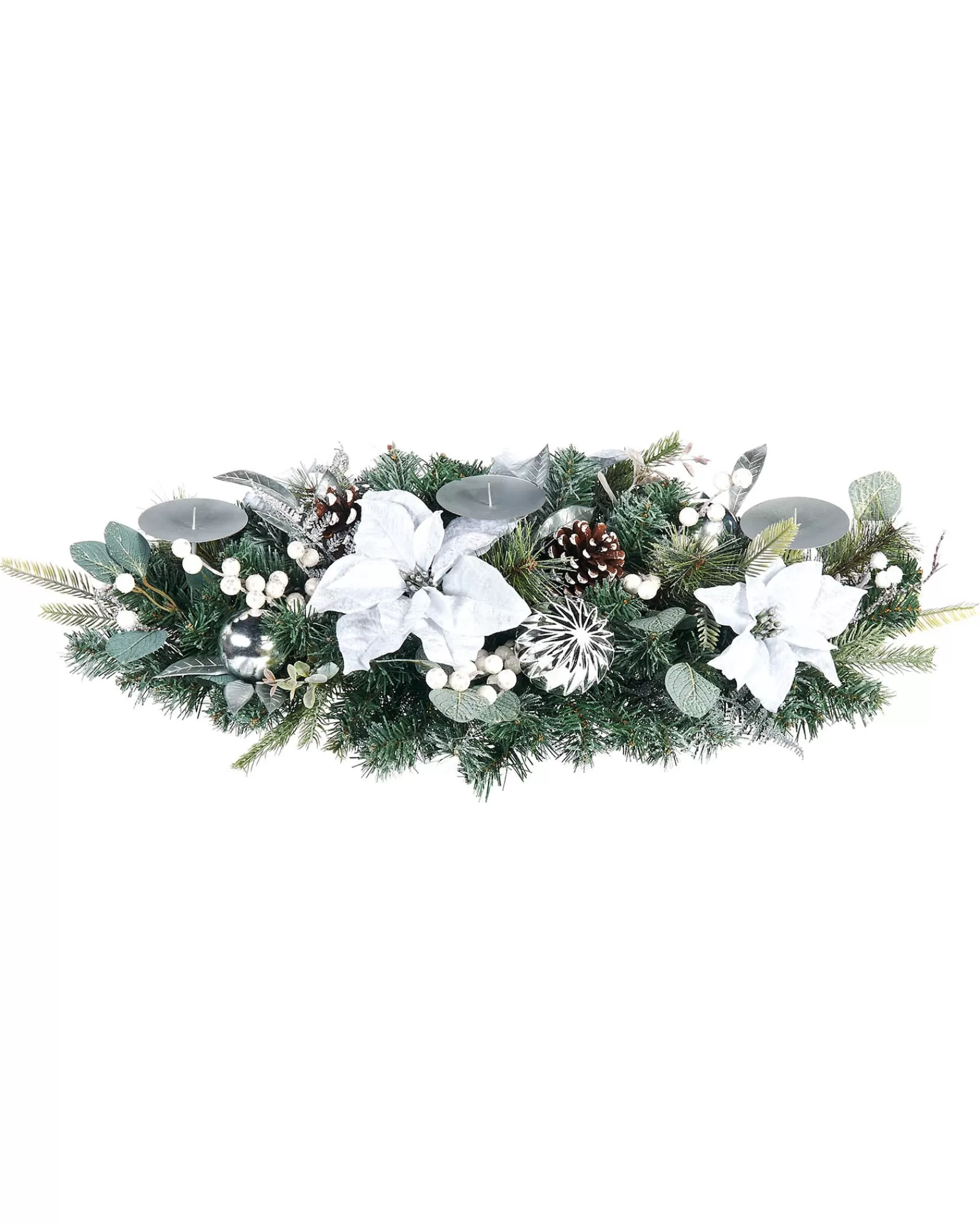 WeRChristmas Table Decorations | Candle Holder Garlands^3 Pillar Decorated Garland Candle Holder, White/Silver, 76 Cm