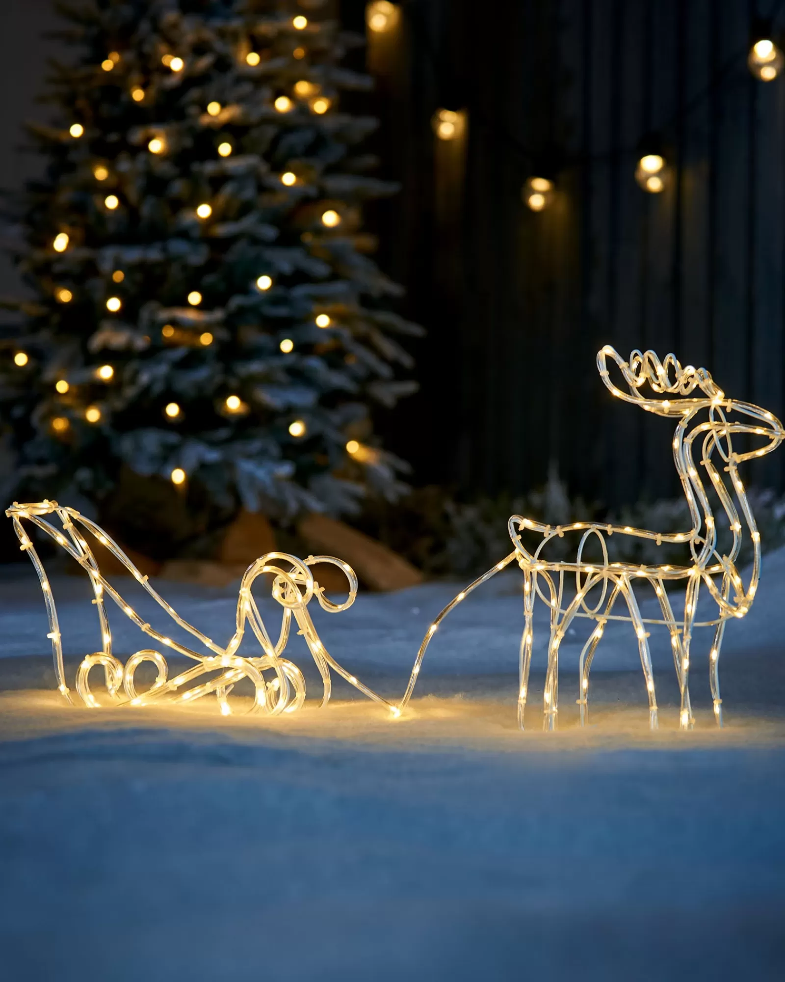 WeRChristmas Outdoor Lighted Reindeer^3D Reindeer With Sleigh Rope Light Silhouette, 120 Cm