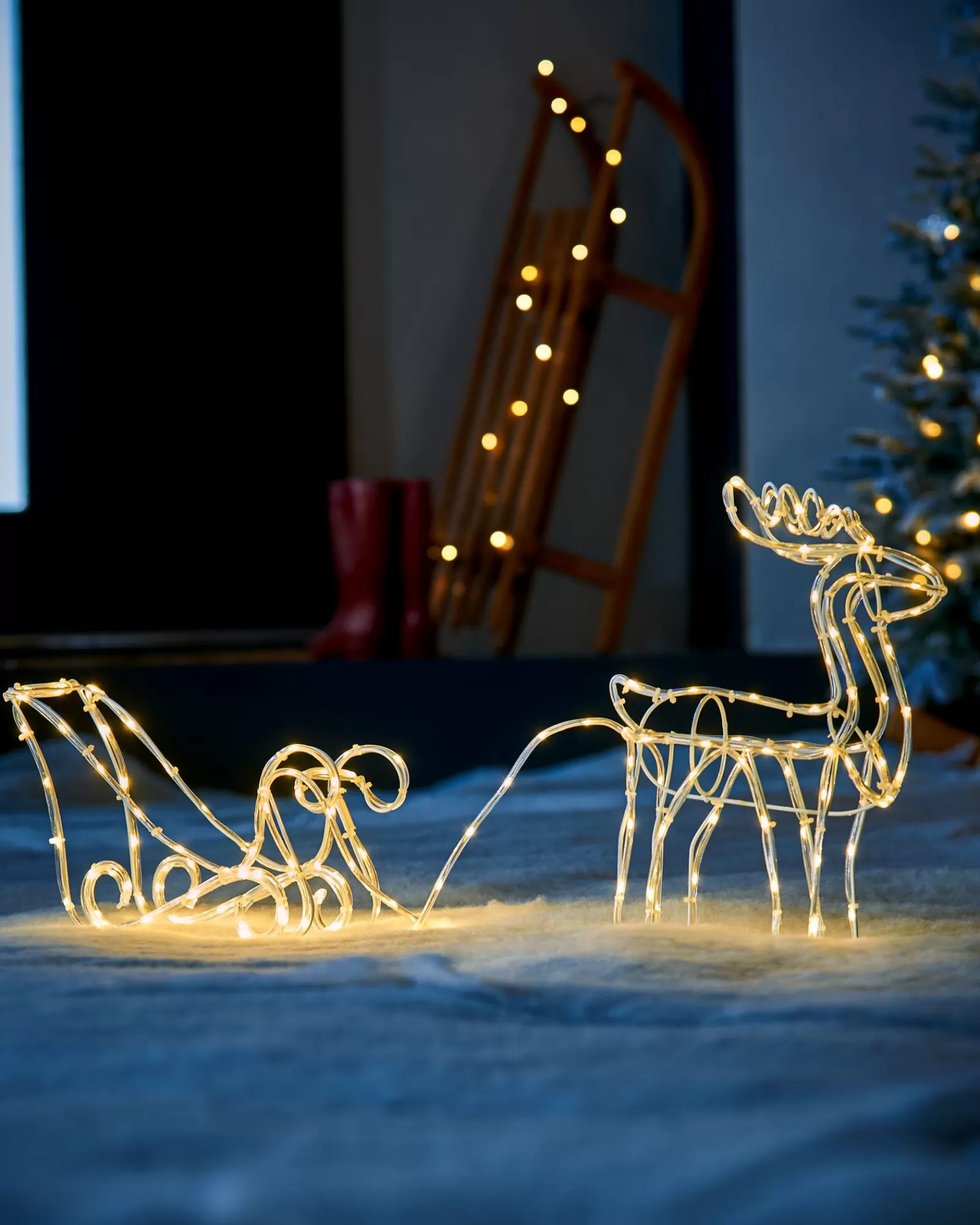 WeRChristmas Outdoor Lighted Reindeer^3D Reindeer With Sleigh Rope Light Silhouette, 120 Cm