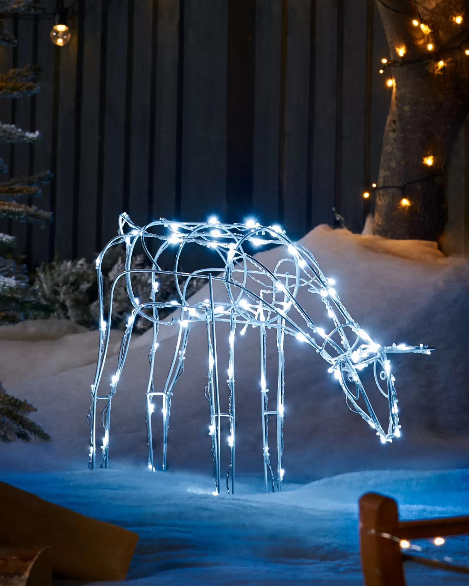 WeRChristmas Outdoor Lighted Reindeer^3D Twinkling Grazing Reindeer Silhouette, White, 68 Cm