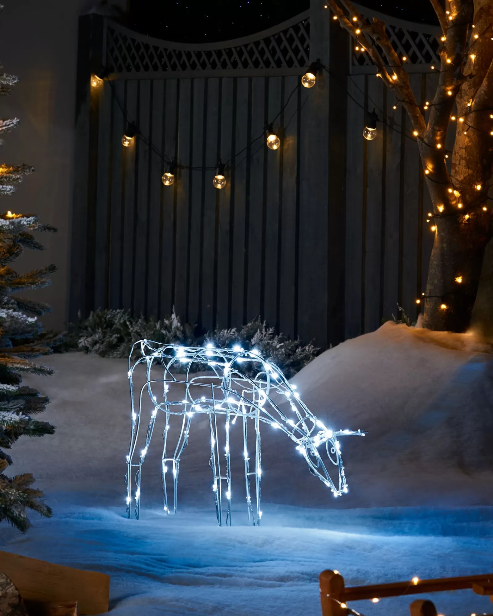 WeRChristmas Outdoor Lighted Reindeer^3D Twinkling Grazing Reindeer Silhouette, White, 68 Cm