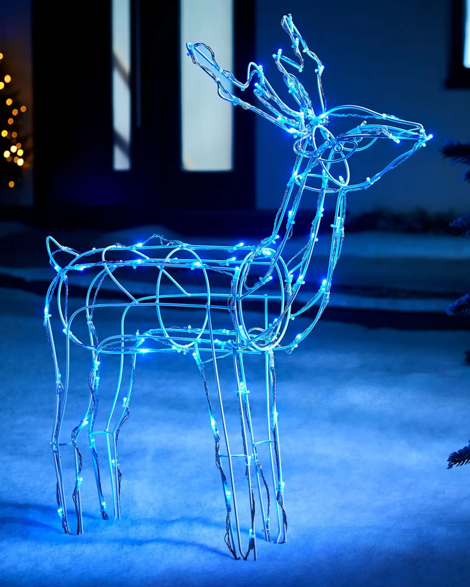 WeRChristmas Outdoor Lighted Reindeer^3D Twinkling Standing Reindeer Silhouette, Blue, 78 Cm