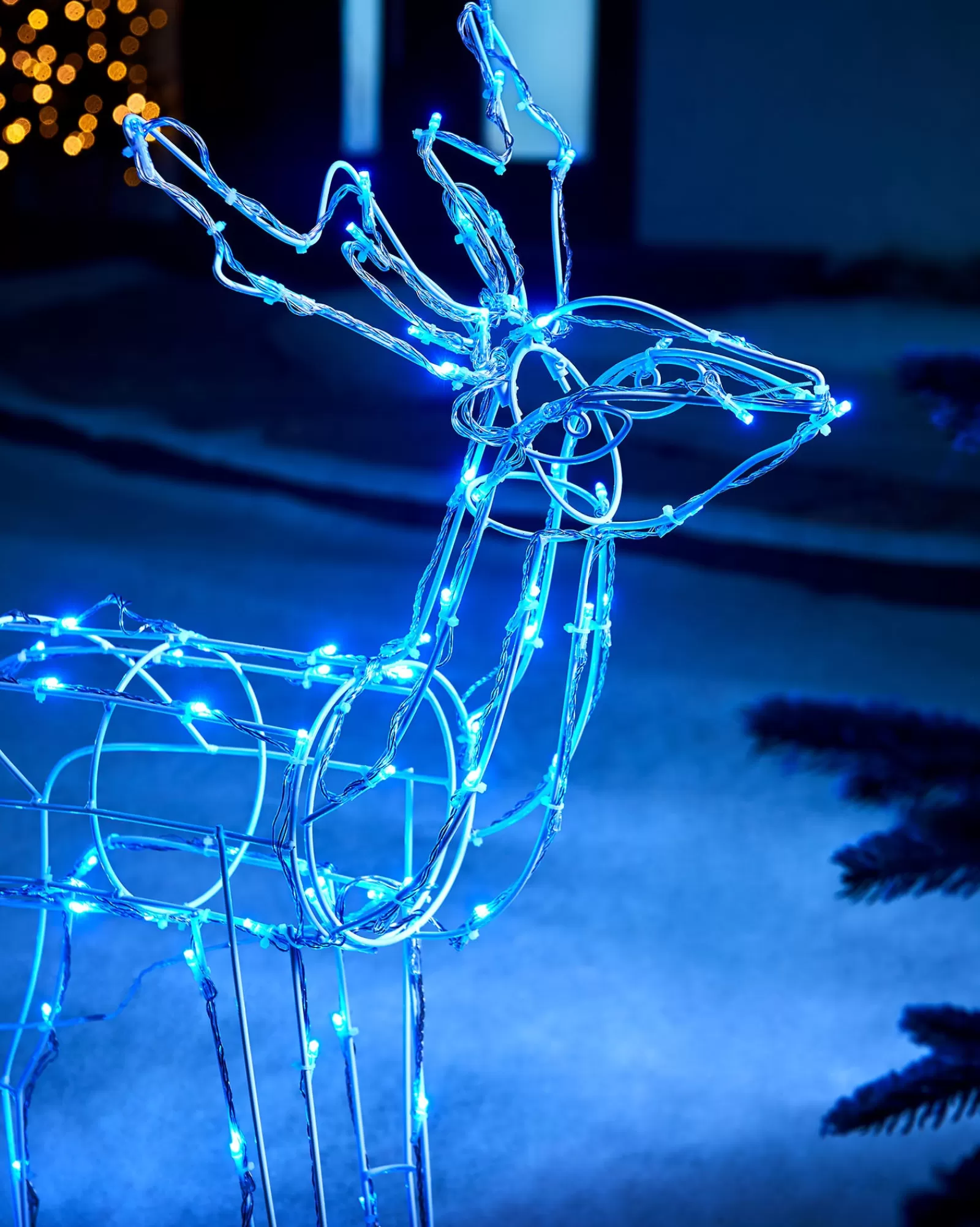 WeRChristmas Outdoor Lighted Reindeer^3D Twinkling Standing Reindeer Silhouette, Blue, 78 Cm