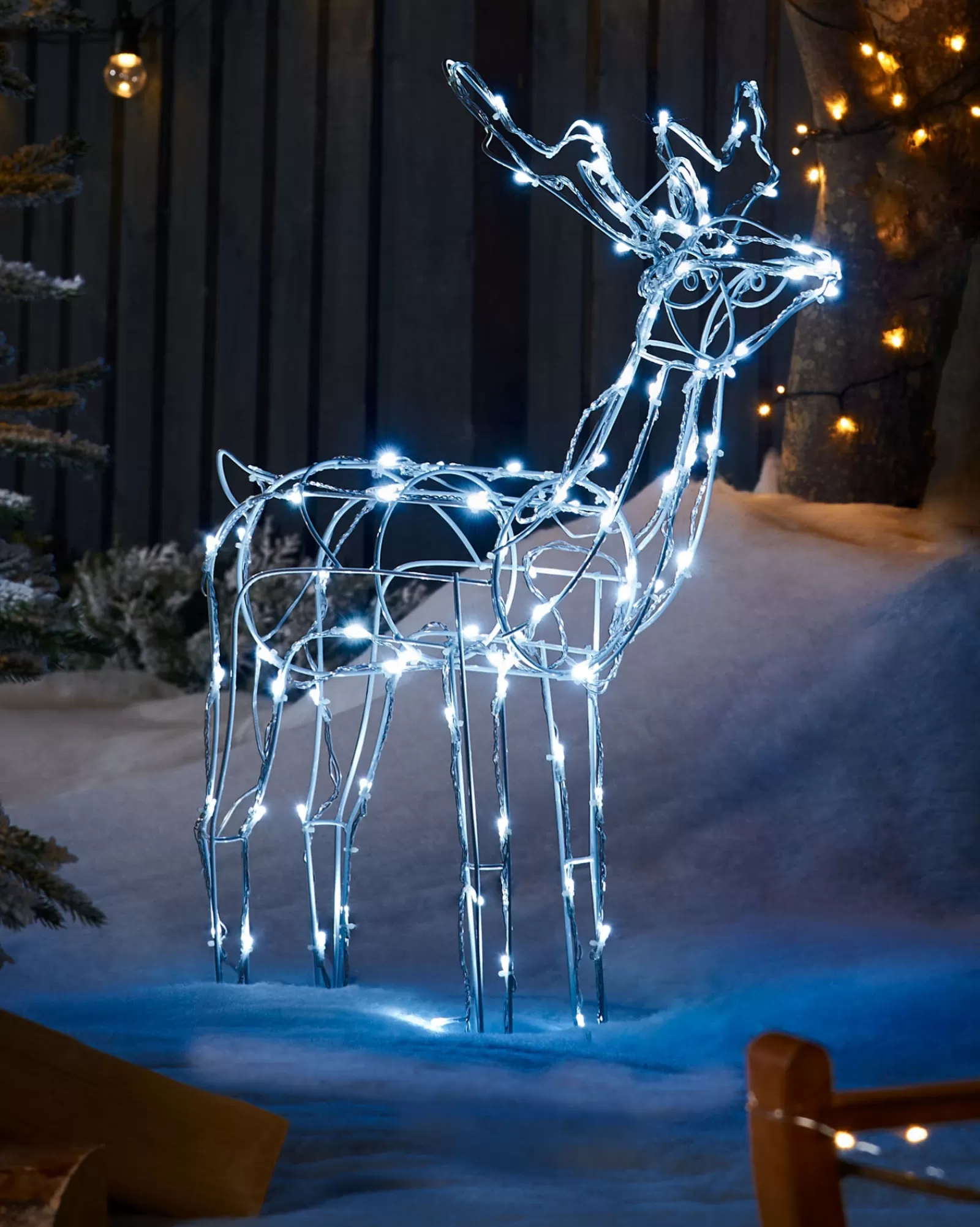 WeRChristmas Outdoor Lighted Reindeer^3D Twinkling Standing Reindeer Silhouette, White, 78 Cm