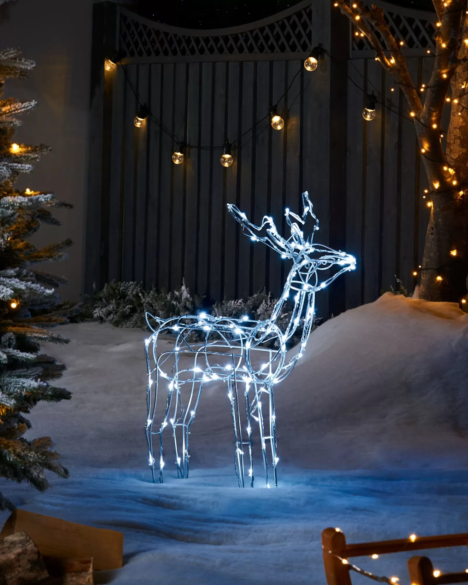 WeRChristmas Outdoor Lighted Reindeer^3D Twinkling Standing Reindeer Silhouette, White, 78 Cm