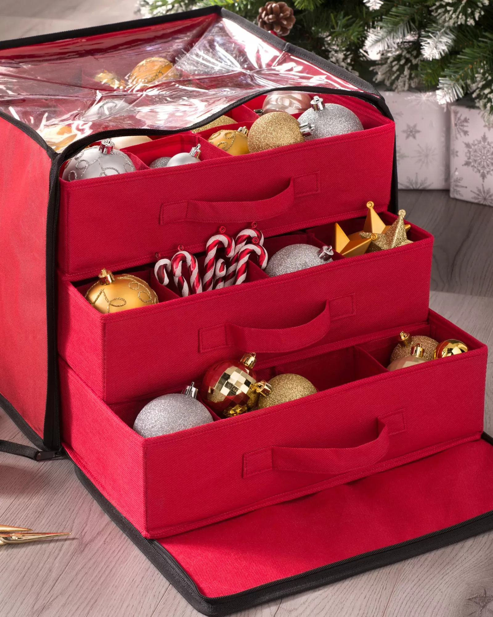 WeRChristmas Storage Bags | Storage Bags^48 Piece Decoration And Ornament Storage Box, Red, 40 Cm