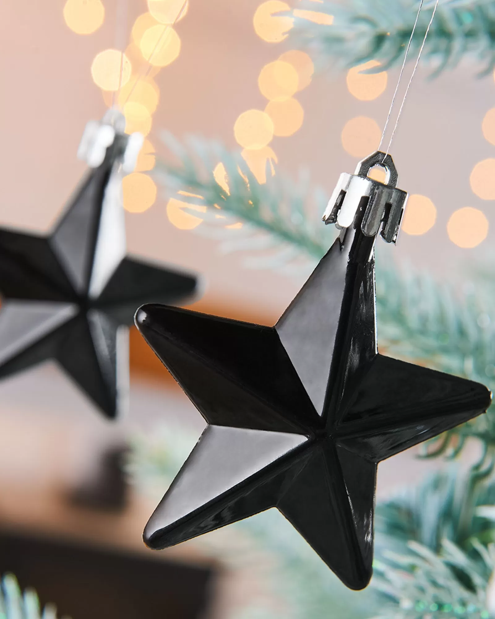 WeRChristmas Shatterproof Baubles^6 Pack Of Hanging Stars, Black, 7.5 Cm