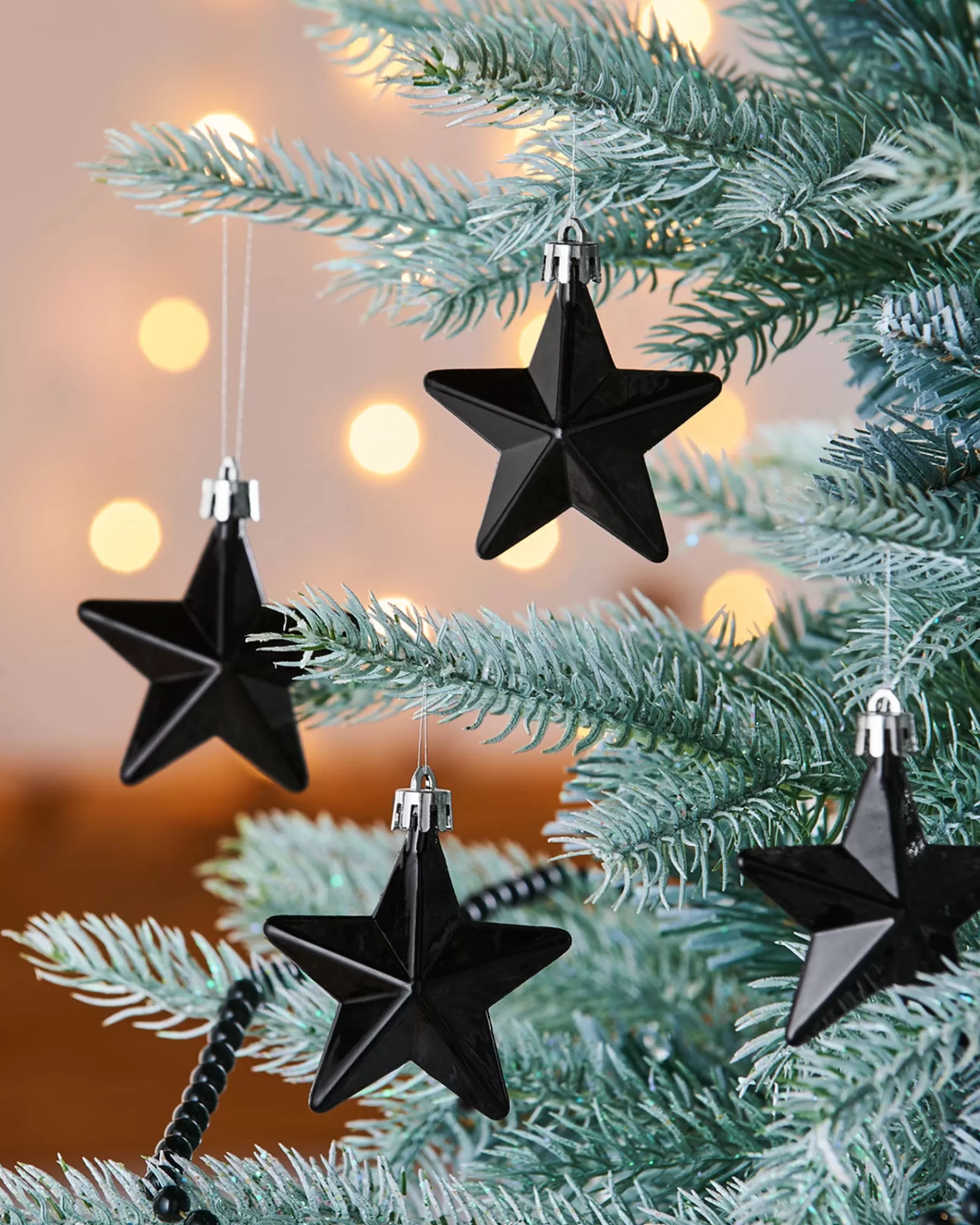 WeRChristmas Shatterproof Baubles^6 Pack Of Hanging Stars, Black, 7.5 Cm