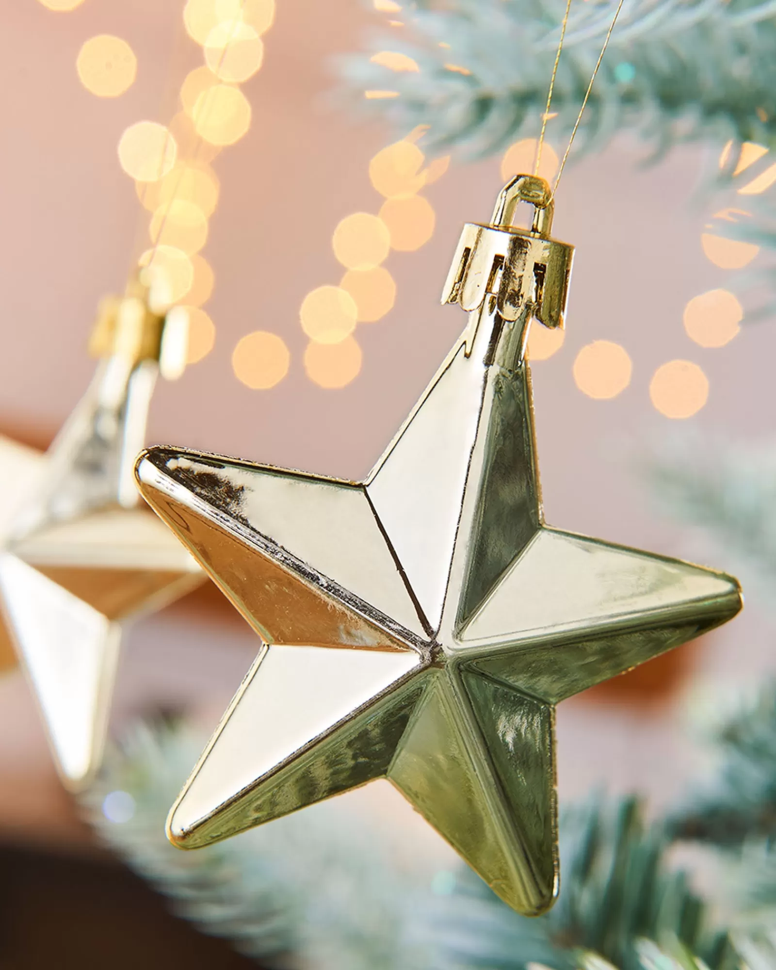 WeRChristmas Shatterproof Baubles^6 Pack Of Hanging Stars, Gold, 7.5 Cm