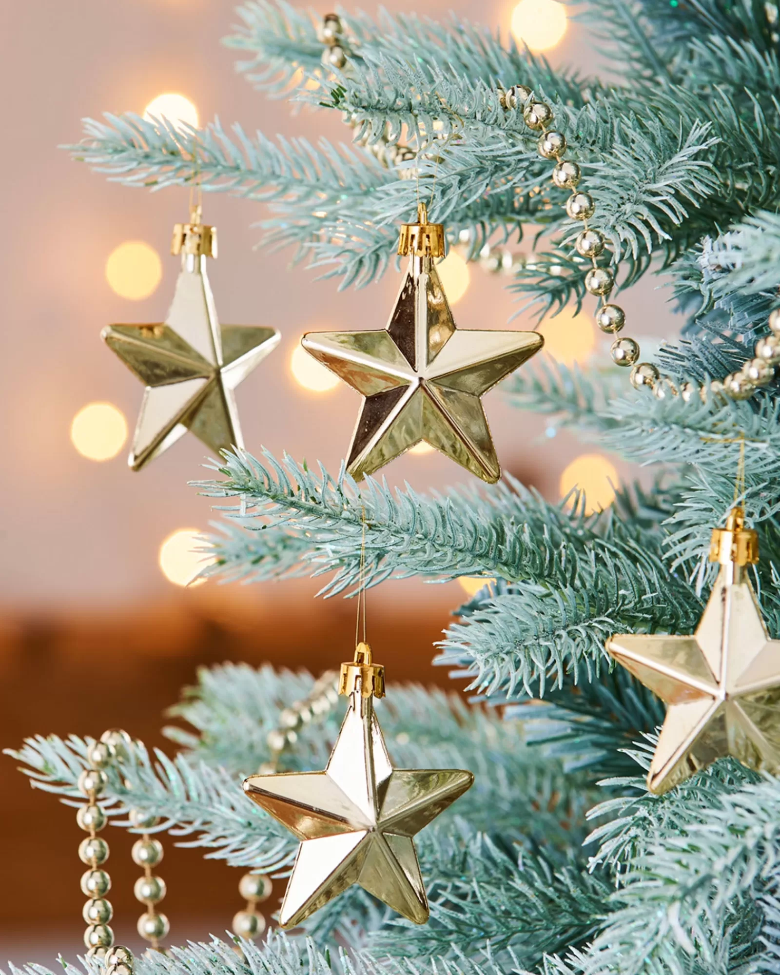 WeRChristmas Shatterproof Baubles^6 Pack Of Hanging Stars, Gold, 7.5 Cm