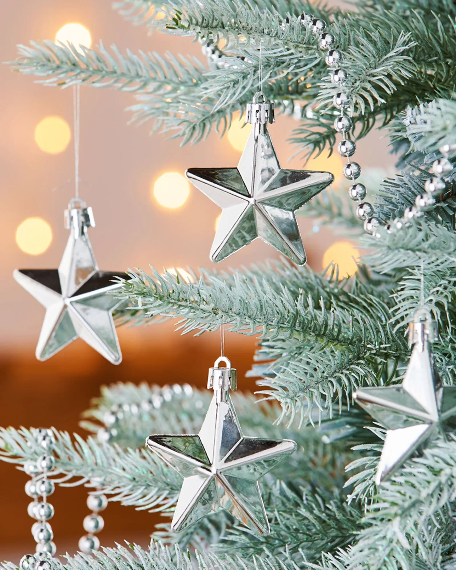 WeRChristmas Shatterproof Baubles^6 Pack Of Hanging Stars, Silver, 7.5 Cm