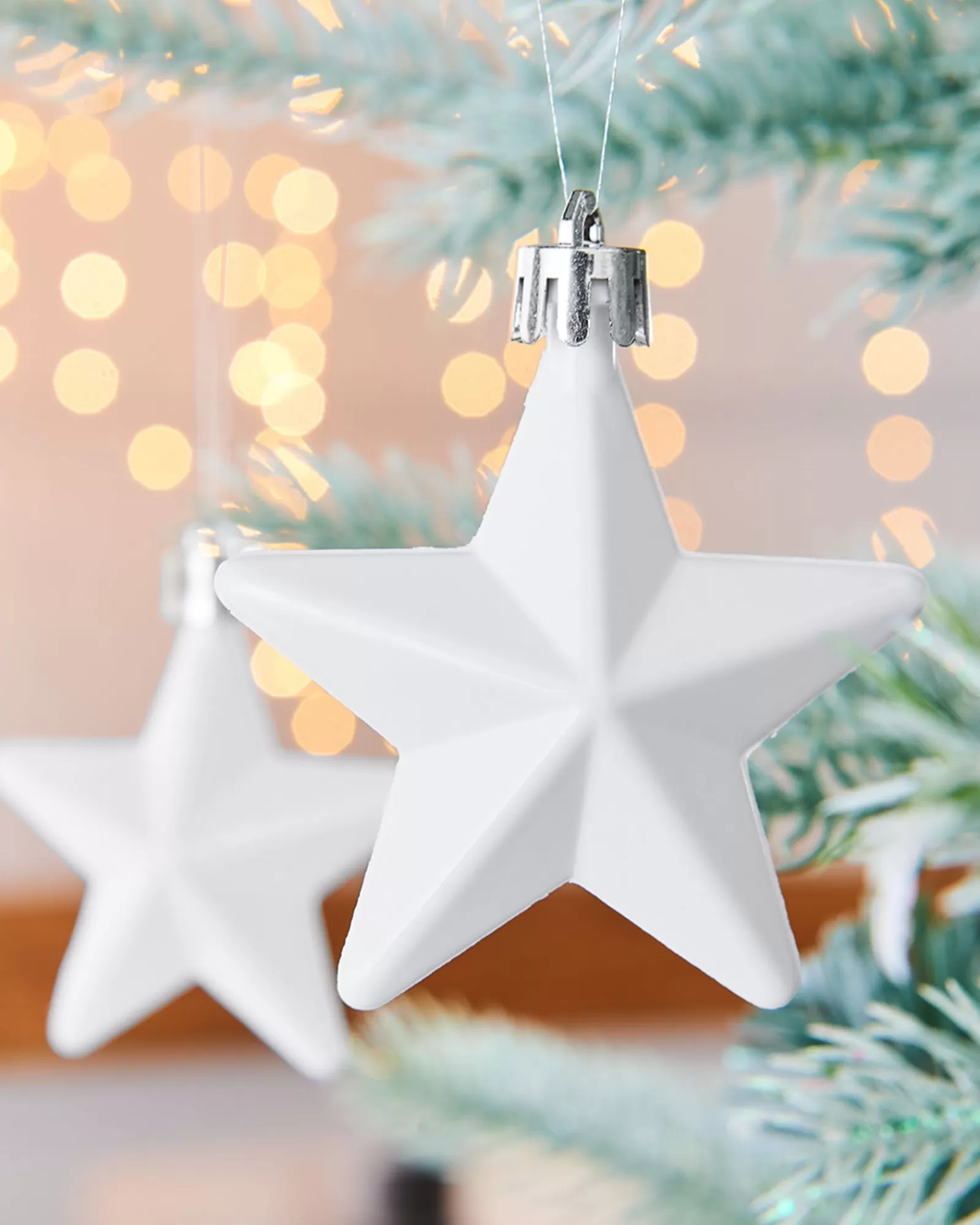 WeRChristmas Shatterproof Baubles^6 Pack Of Hanging Stars, White, 7.5 Cm