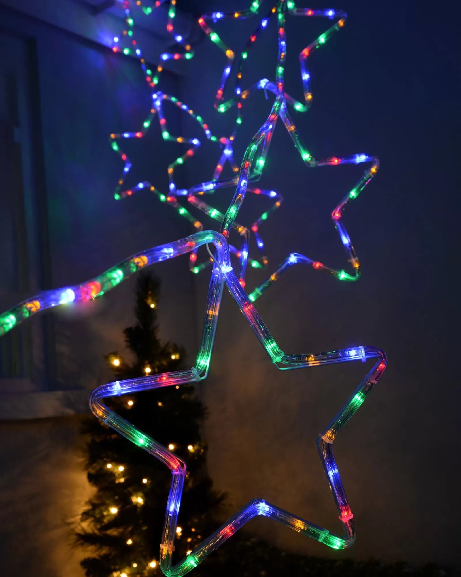 WeRChristmas Festive Star, Snowflake & Sign Lights^7-Star Motif Rope Light Silhouette, Multi-Colour, 300 Cm