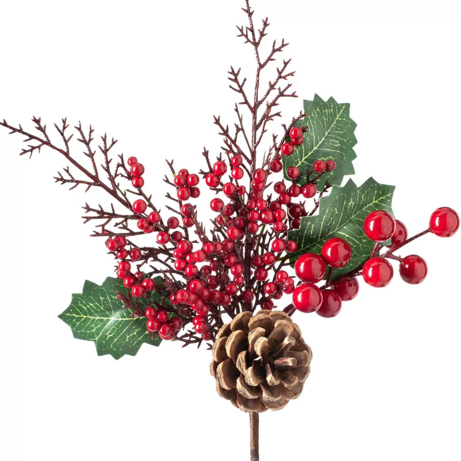 WeRChristmas Flowers & Foliage | Flowers & Foliage^Artificial Berries And Pinecones Tree Pick, Red, 20 Cm