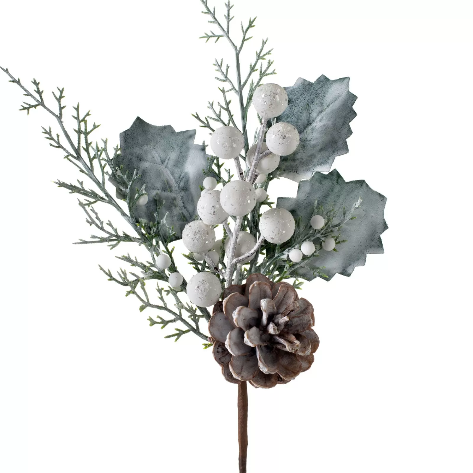 WeRChristmas Flowers & Foliage | Flowers & Foliage^Artificial Frosted Berries And Pinecones Pick, 20 Cm