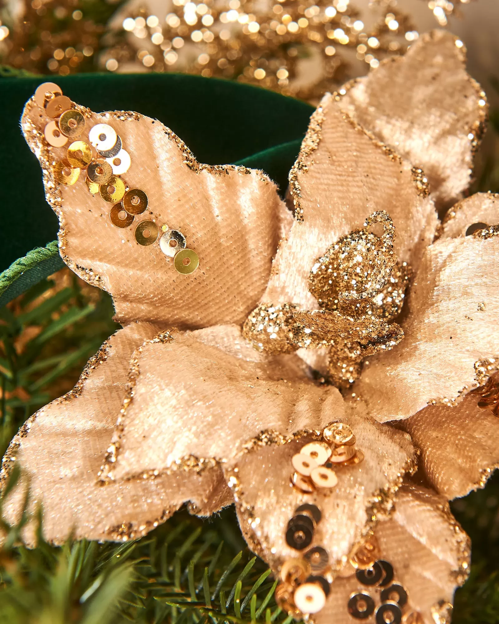 WeRChristmas Flowers & Foliage | Flowers & Foliage^Artificial Gold Poinsettia Flower With Clip, 3 Pack, 12 Cm