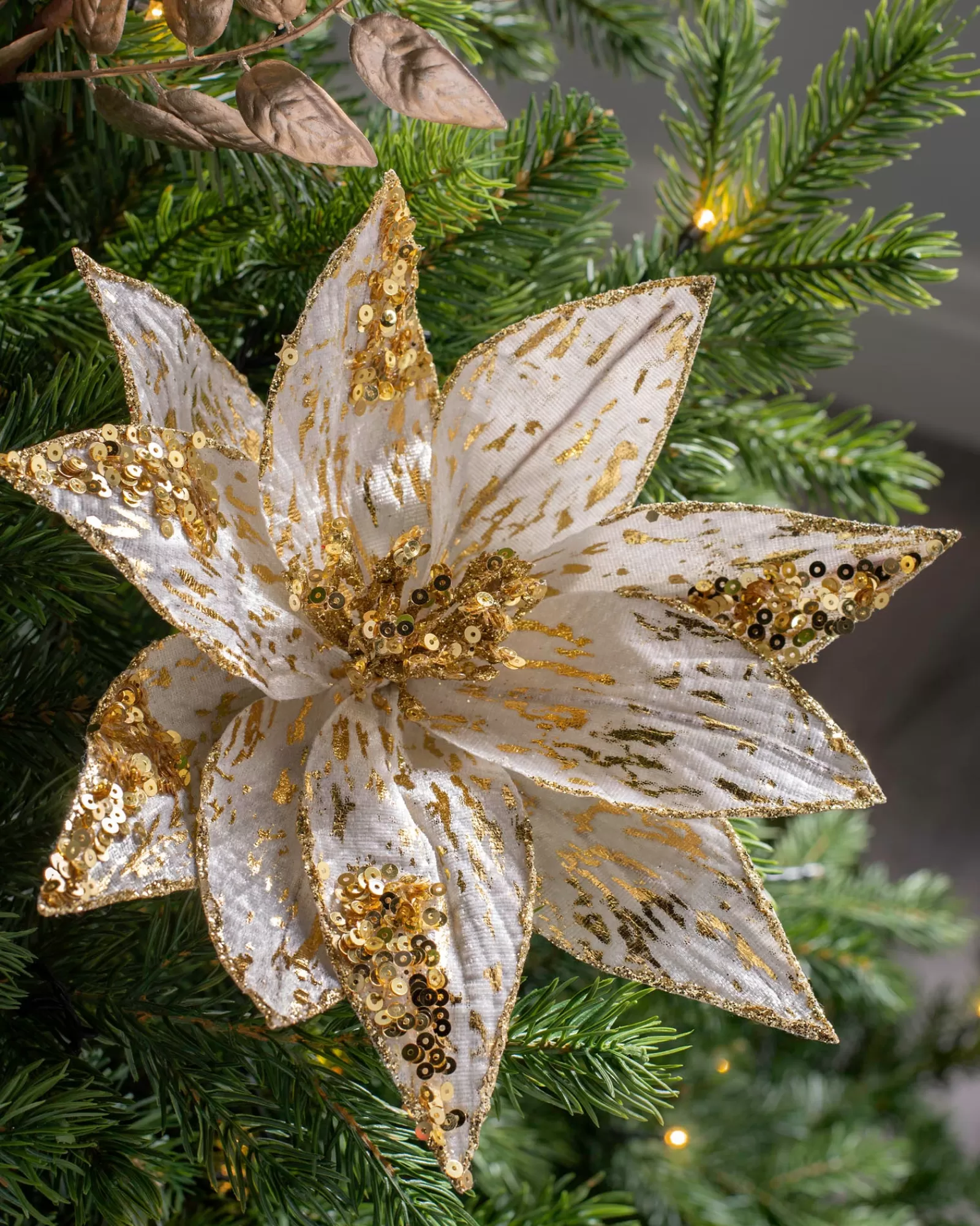 WeRChristmas Flowers & Foliage | Flowers & Foliage^Artificial Poinsettia Flower, Gold, 28 Cm