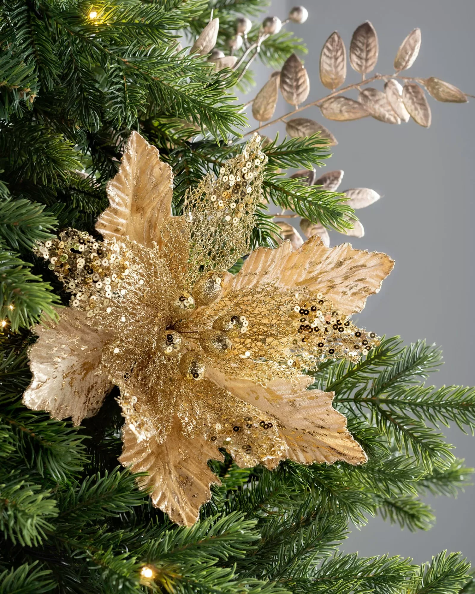 WeRChristmas Flowers & Foliage | Flowers & Foliage^Artificial Poinsettia Flower, Gold, 32 Cm