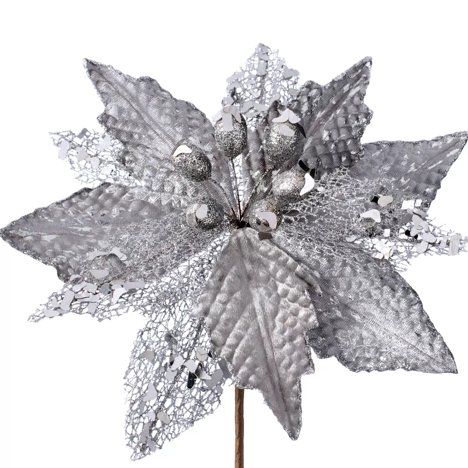 WeRChristmas Flowers & Foliage | Flowers & Foliage^Artificial Poinsettia Flower, Silver, 29 Cm