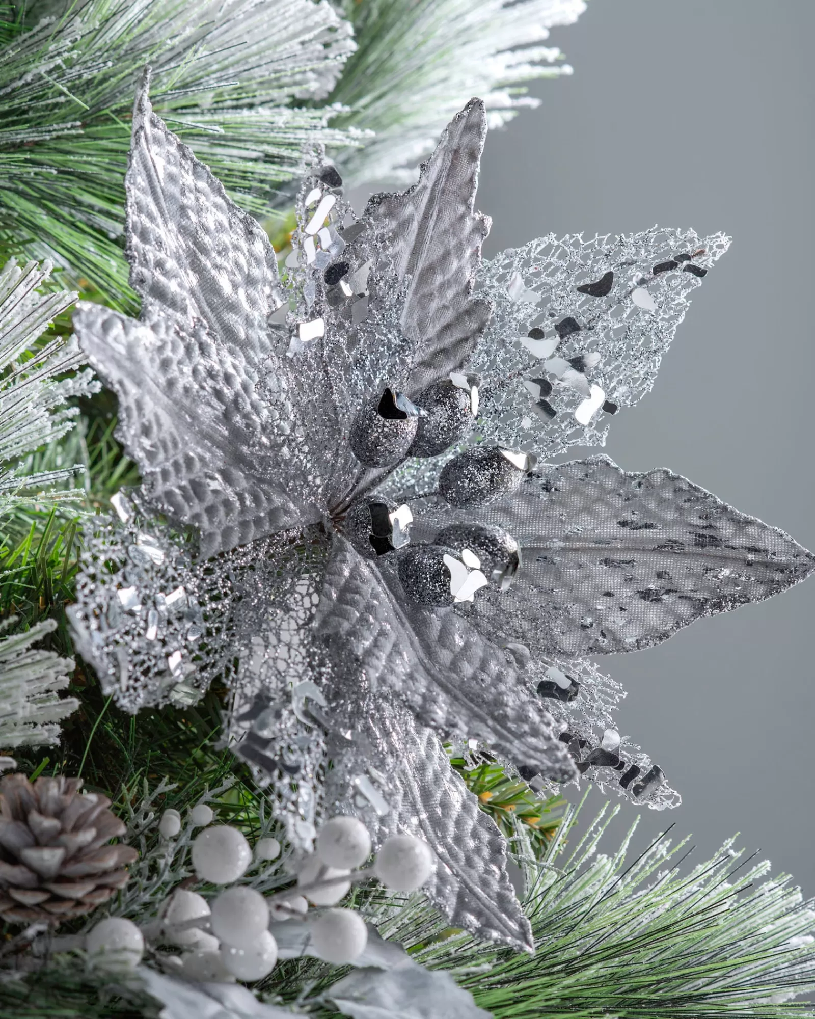 WeRChristmas Flowers & Foliage | Flowers & Foliage^Artificial Poinsettia Flower, Silver, 29 Cm