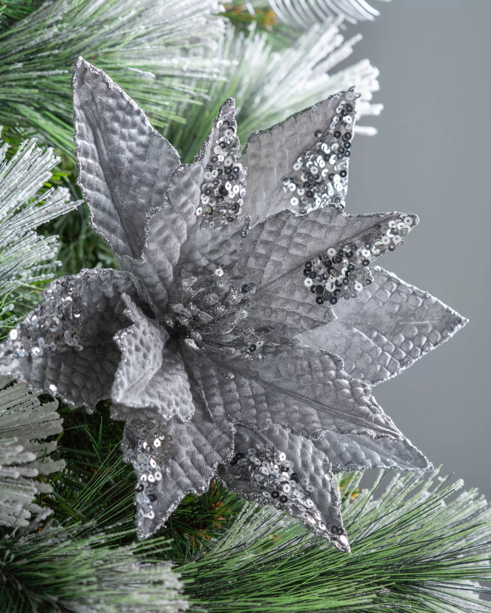 WeRChristmas Flowers & Foliage | Flowers & Foliage^Artificial Poinsettia Flower, Silver, 29 Cm