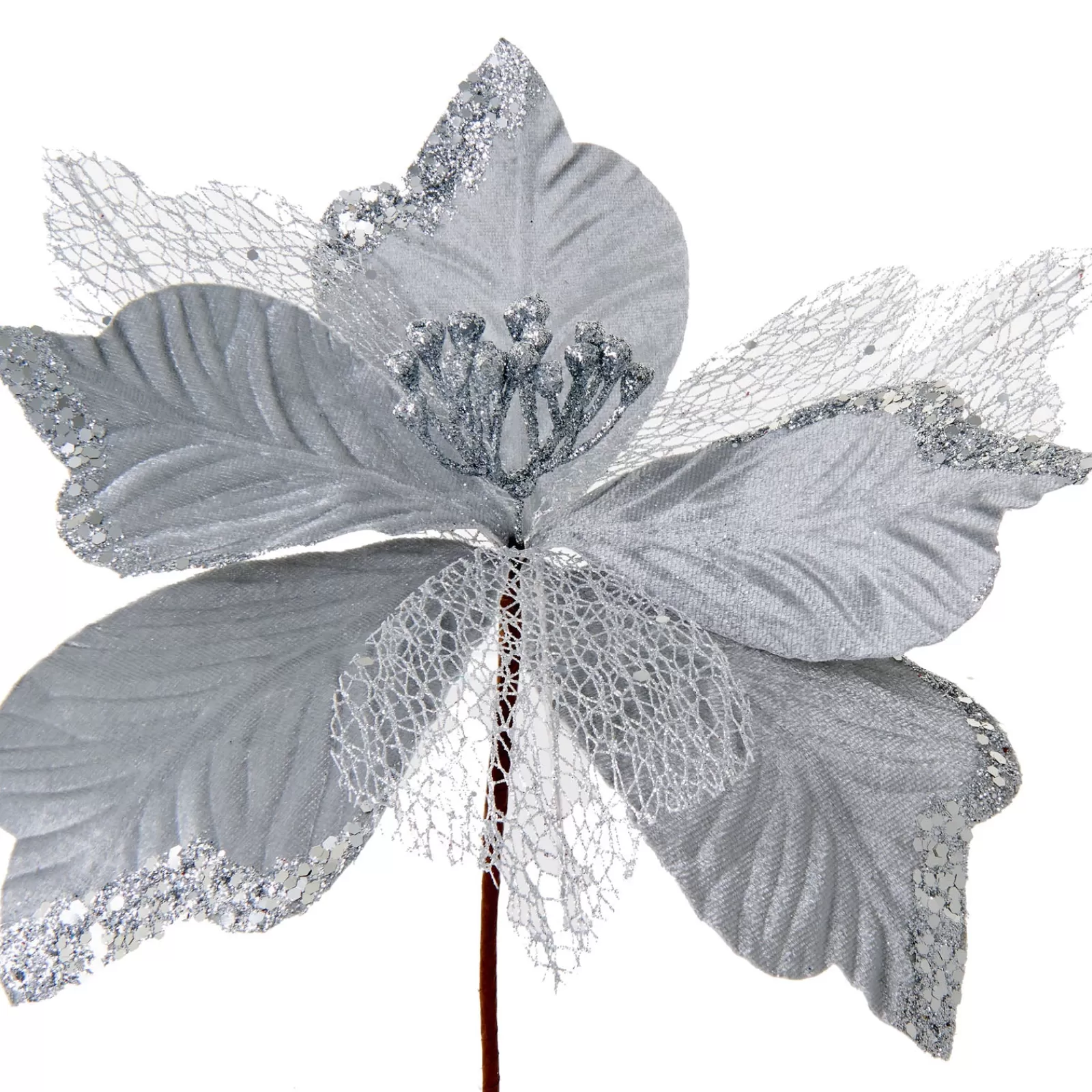 WeRChristmas Flowers & Foliage | Flowers & Foliage^Artificial Poinsettia Flower, Silver, 30 Cm