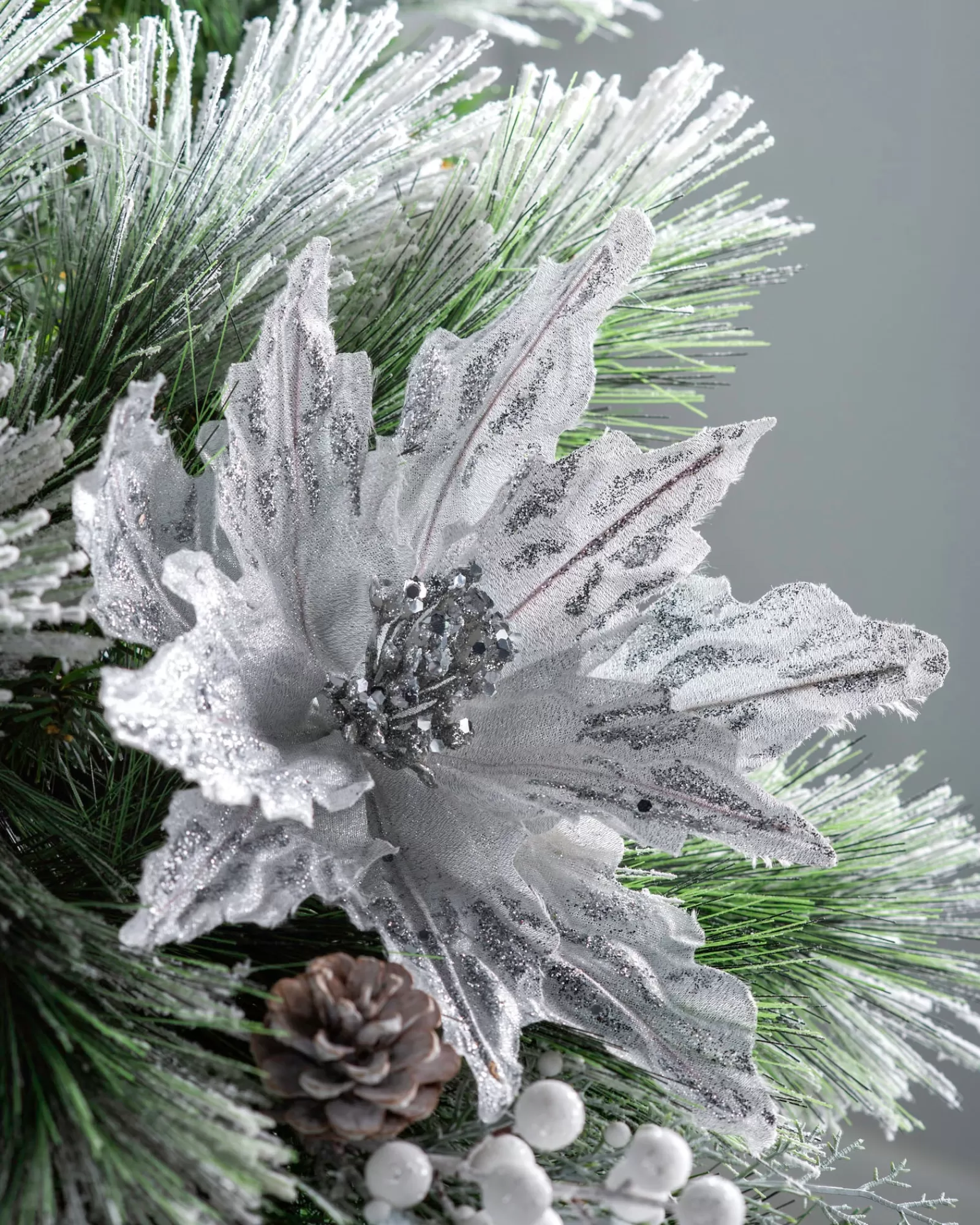 WeRChristmas Flowers & Foliage | Flowers & Foliage^Artificial Poinsettia Flower, Silver, 30 Cm