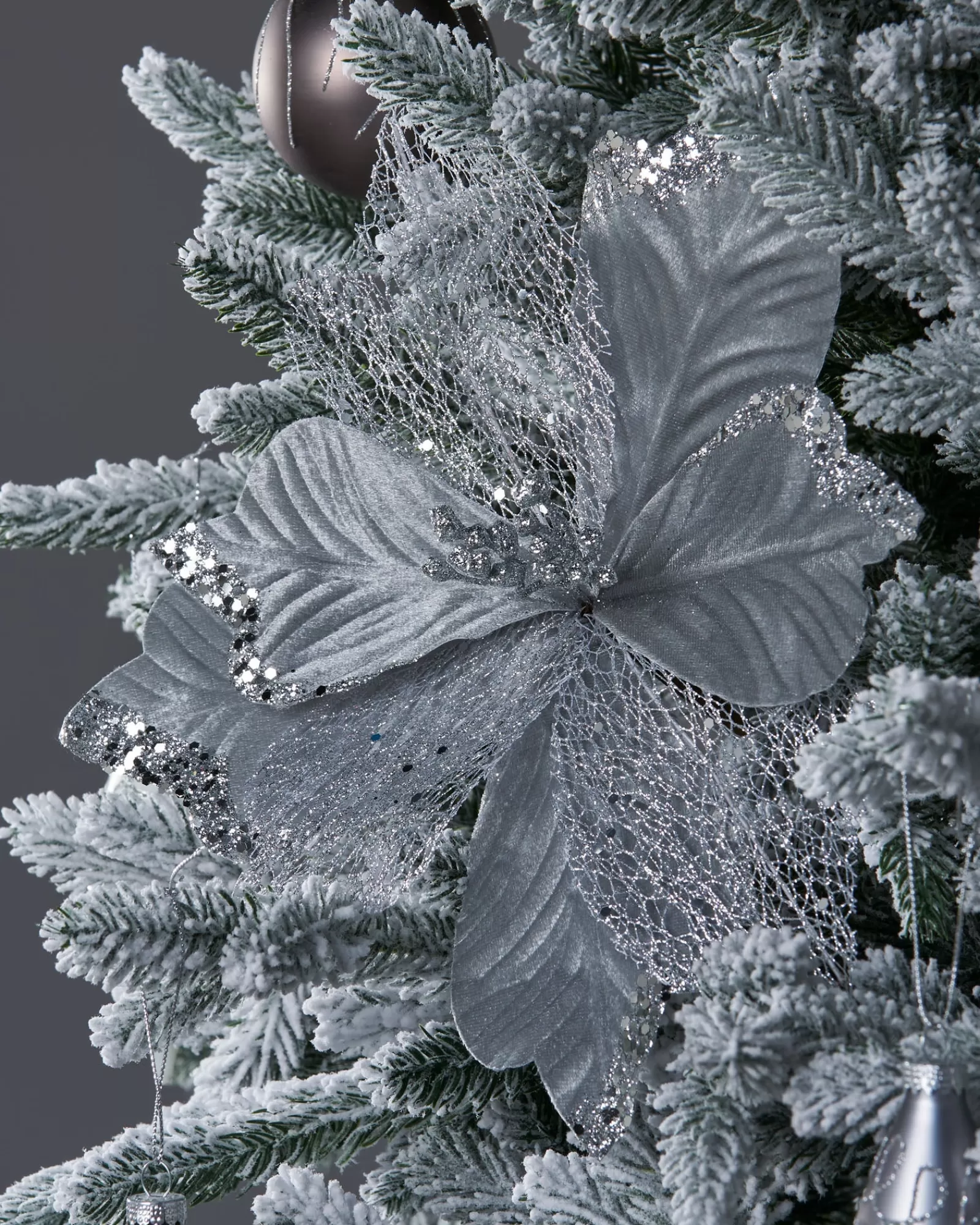 WeRChristmas Flowers & Foliage | Flowers & Foliage^Artificial Poinsettia Flower, Silver, 30 Cm