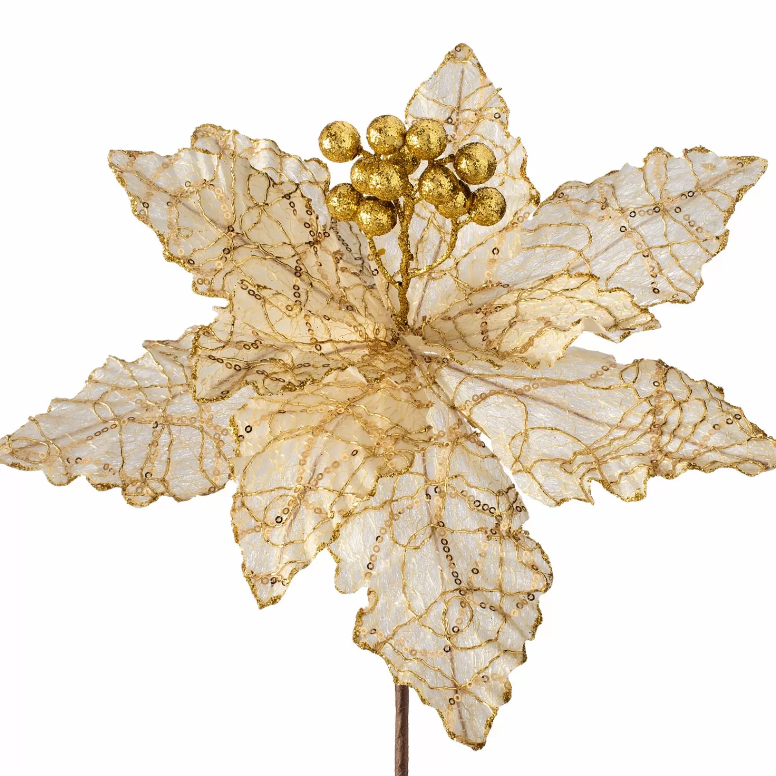 WeRChristmas Flowers & Foliage | Flowers & Foliage^Artificial Poinsettia Flower, White And Gold, 32 Cm