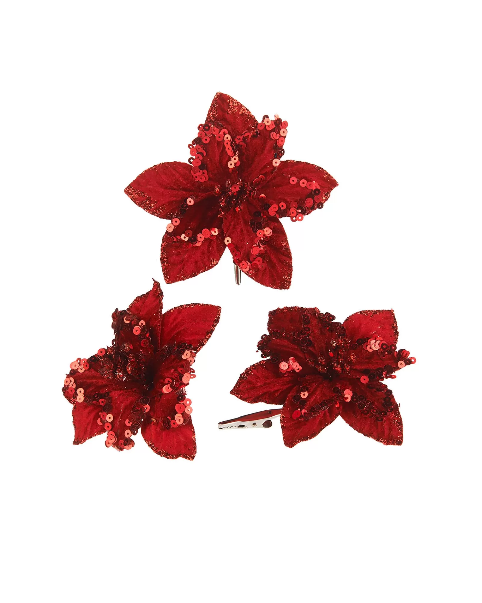 WeRChristmas Flowers & Foliage | Flowers & Foliage^Artificial Red Poinsettia Flower With Clip, 3 Pack, 12 Cm