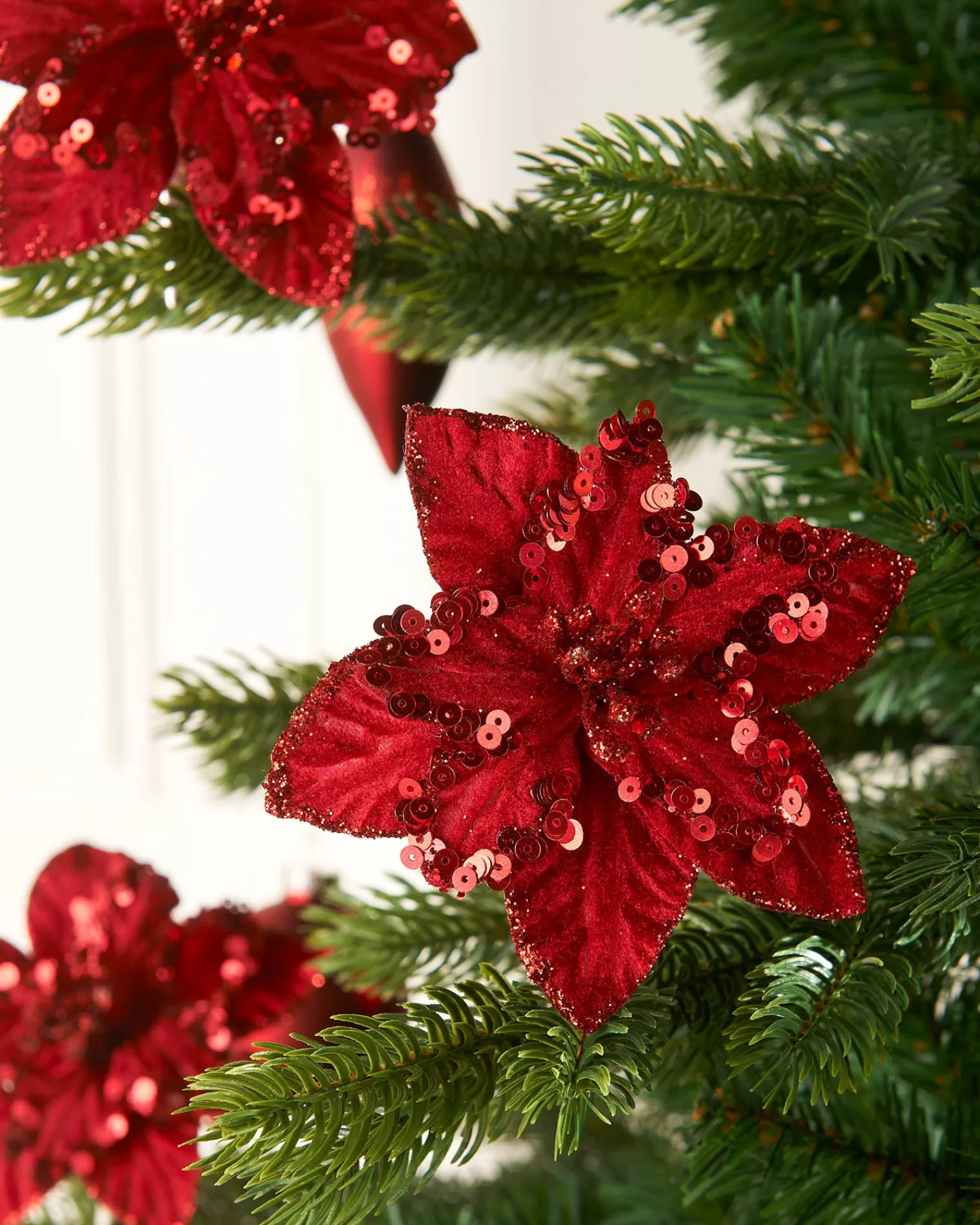 WeRChristmas Flowers & Foliage | Flowers & Foliage^Artificial Red Poinsettia Flower With Clip, 3 Pack, 12 Cm
