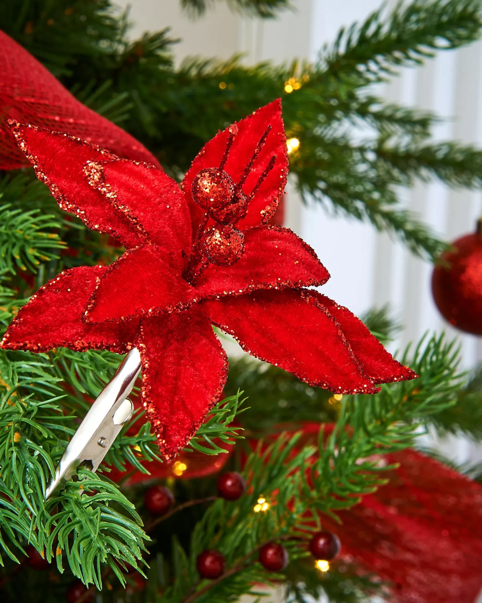 WeRChristmas Flowers & Foliage | Flowers & Foliage^Artificial Red Poinsettia Flower With Clip, 3 Pack, 12 Cm
