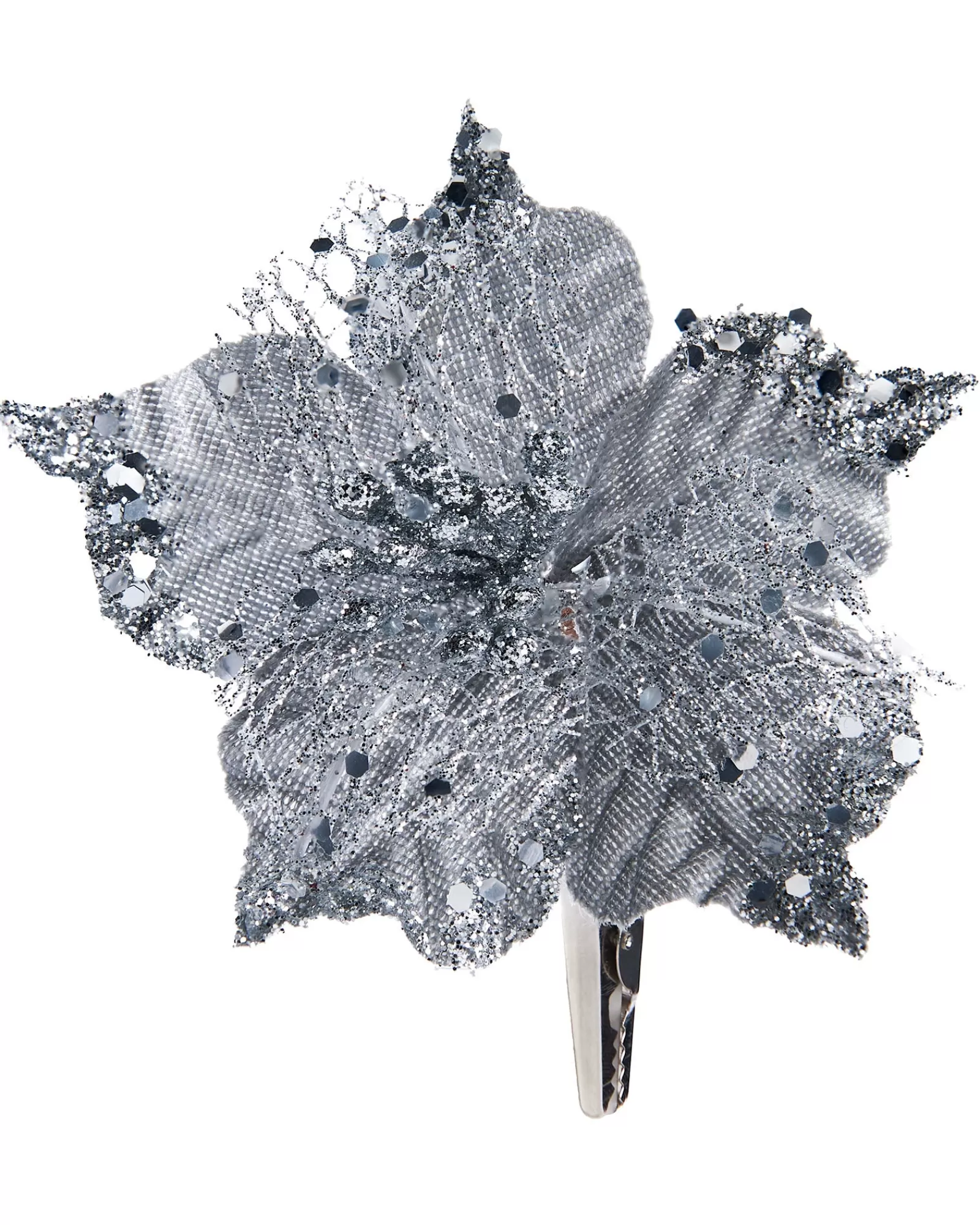 WeRChristmas Flowers & Foliage | Flowers & Foliage^Artificial Silver Poinsettia Flower With Clip, 3 Pack, 12 Cm