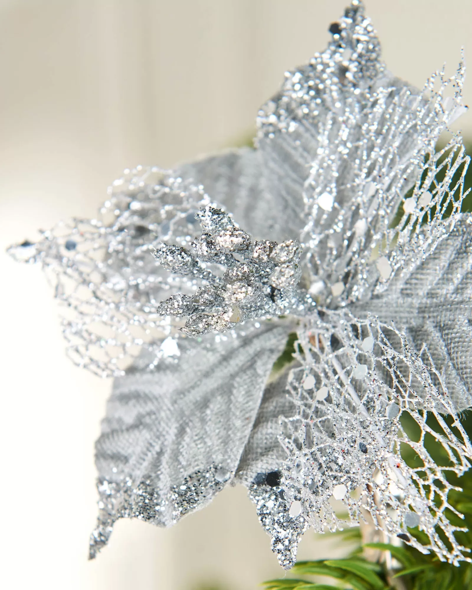 WeRChristmas Flowers & Foliage | Flowers & Foliage^Artificial Silver Poinsettia Flower With Clip, 3 Pack, 12 Cm