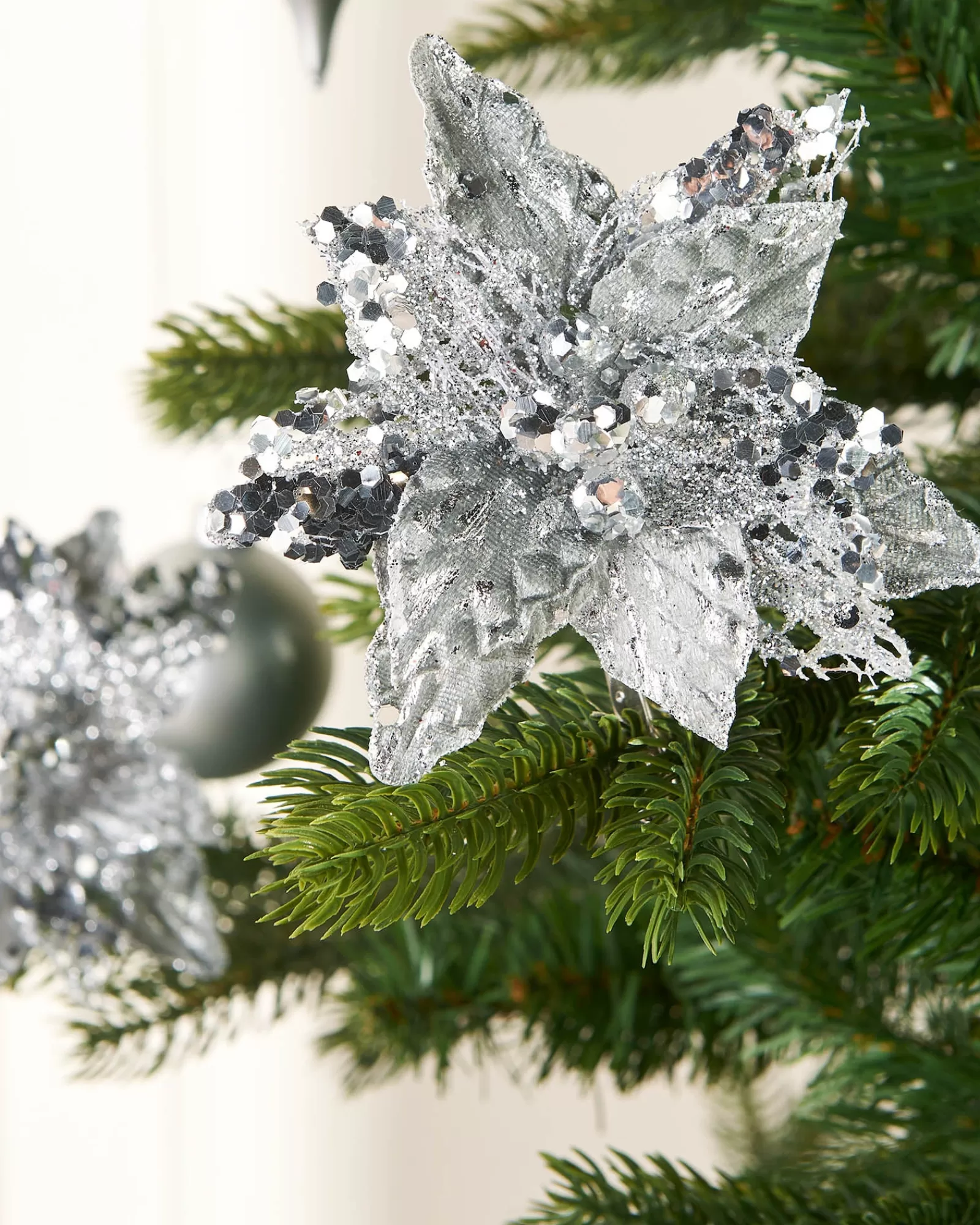 WeRChristmas Flowers & Foliage | Flowers & Foliage^Artificial Silver Poinsettia Flower With Clip, 3 Pack, 12 Cm