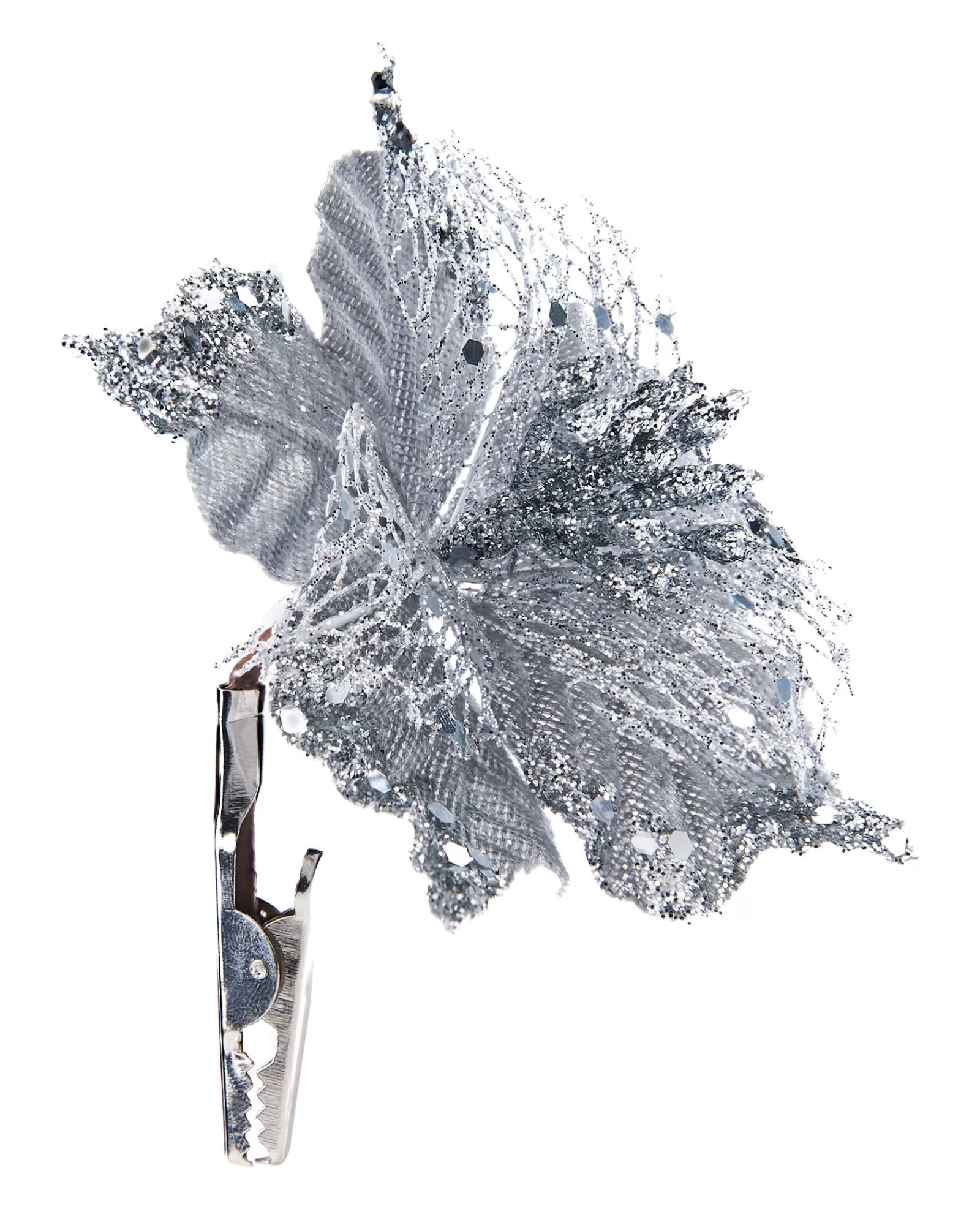 WeRChristmas Flowers & Foliage | Flowers & Foliage^Artificial Silver Poinsettia Flower With Clip, 3 Pack, 12 Cm