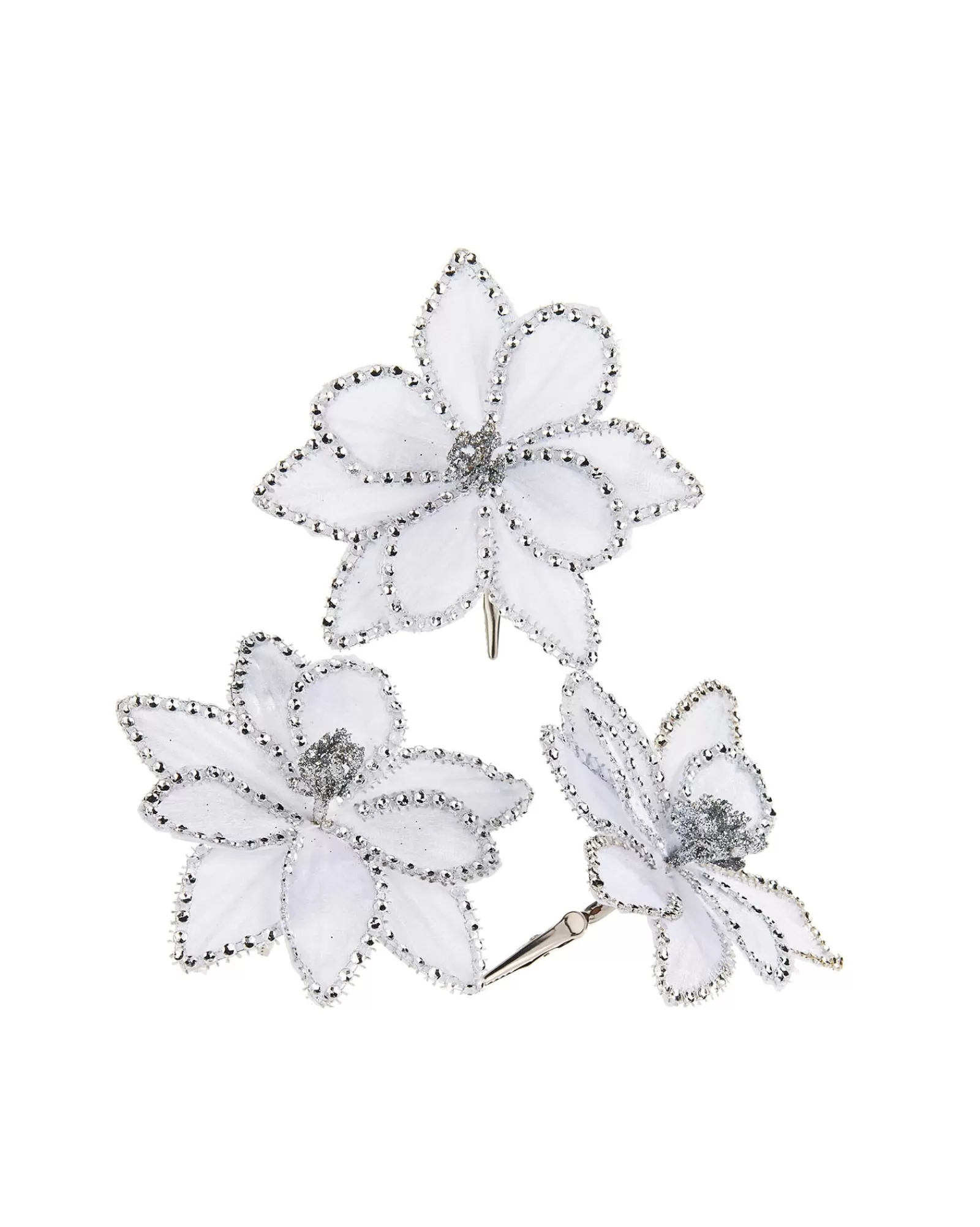 WeRChristmas Flowers & Foliage | Flowers & Foliage^Artificial White Poinsettia Flower With Clip, 3 Pack, 12 Cm