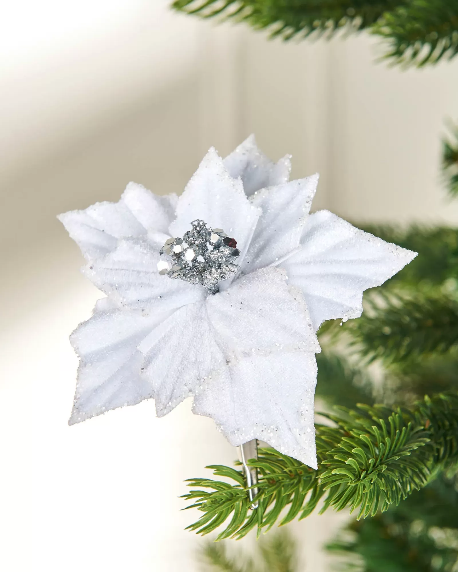 WeRChristmas Flowers & Foliage | Flowers & Foliage^Artificial White Poinsettia Flower With Clip, 3 Pack, 12 Cm