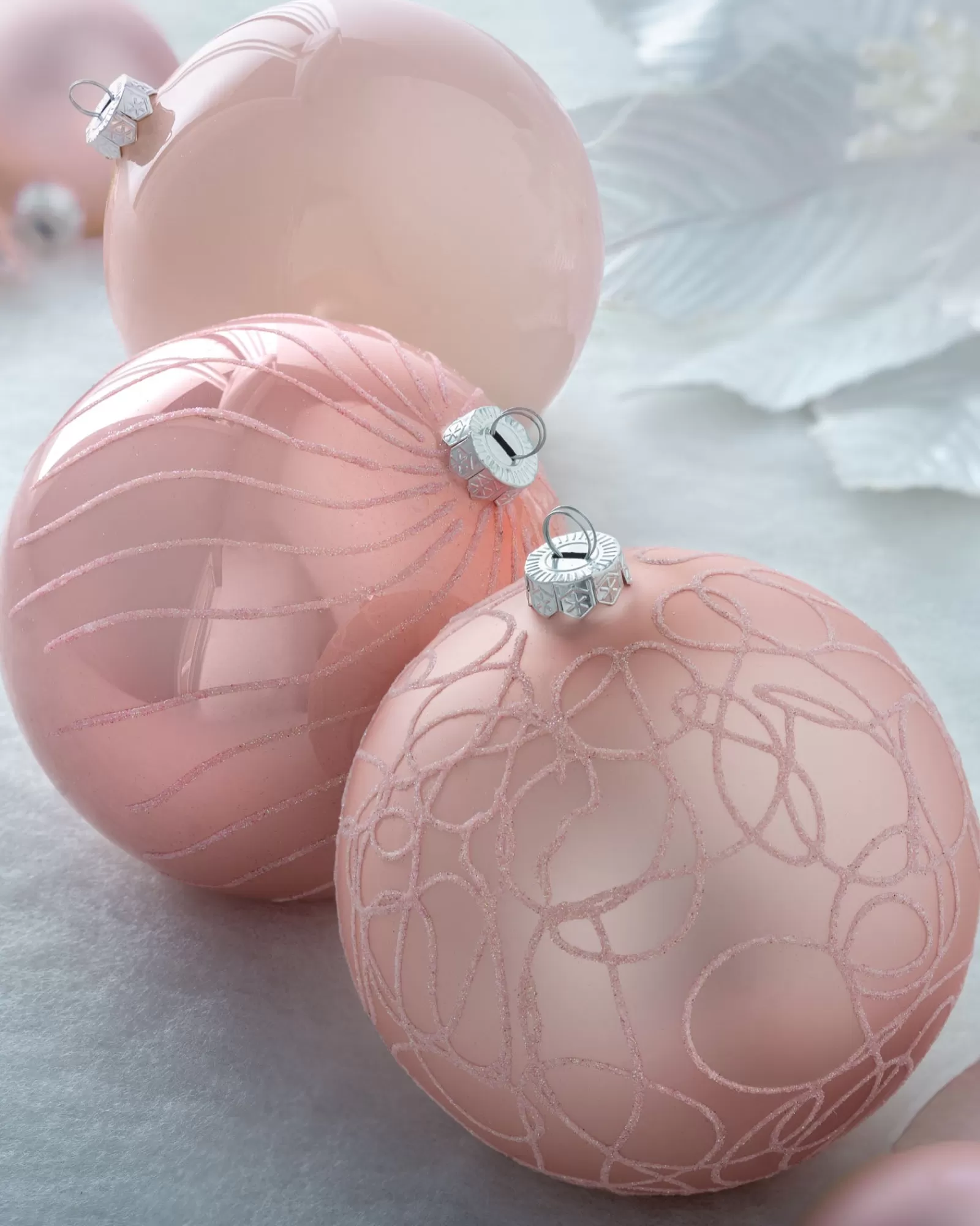 WeRChristmas Glass Baubles^Baby Pink Glass Baubles, 3 Pack, 13 Cm