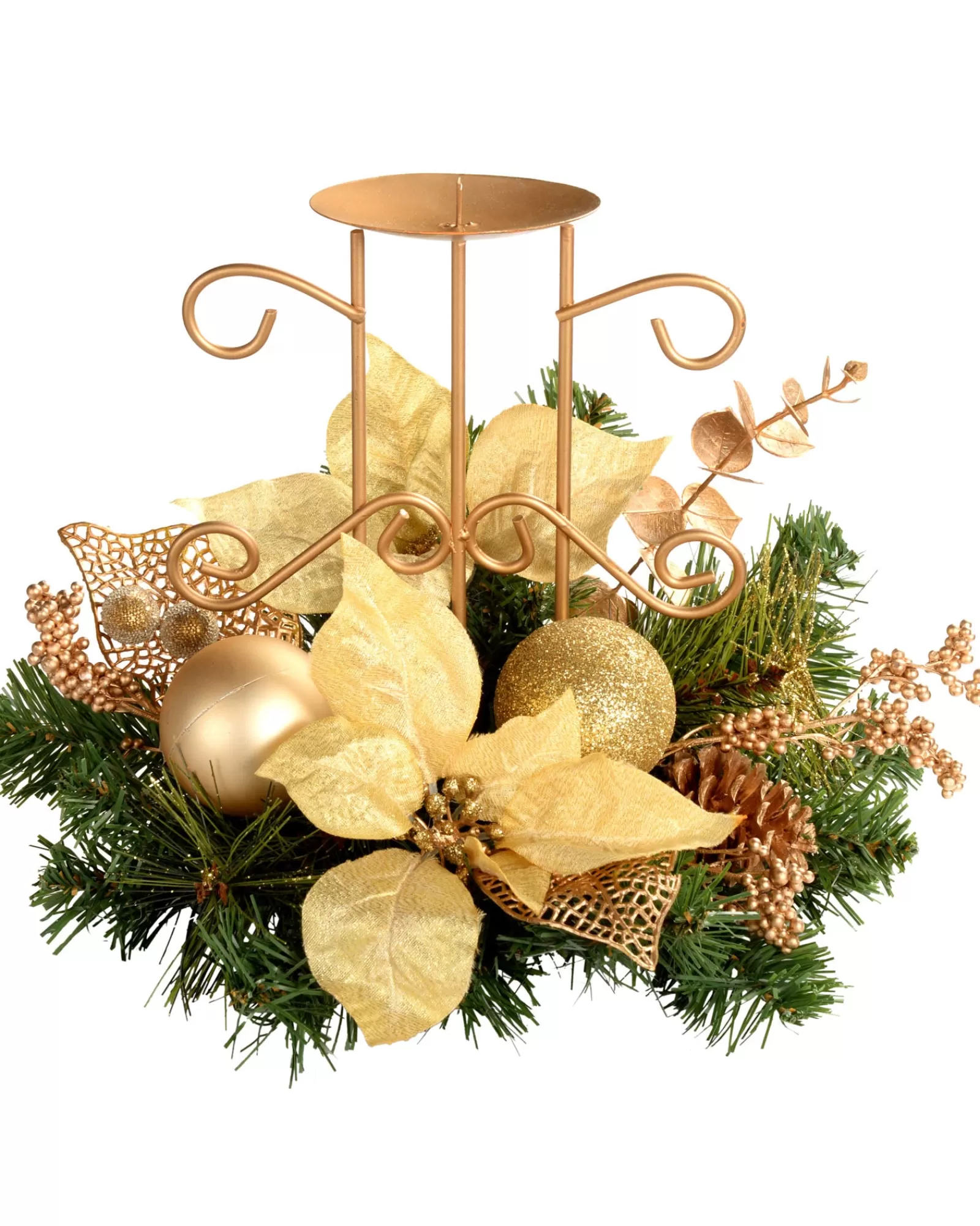WeRChristmas Table Decorations | Candle Holder Garlands^Decorated Table Centre Piece Candle Holder - Cream/ Gold, Single Pillar