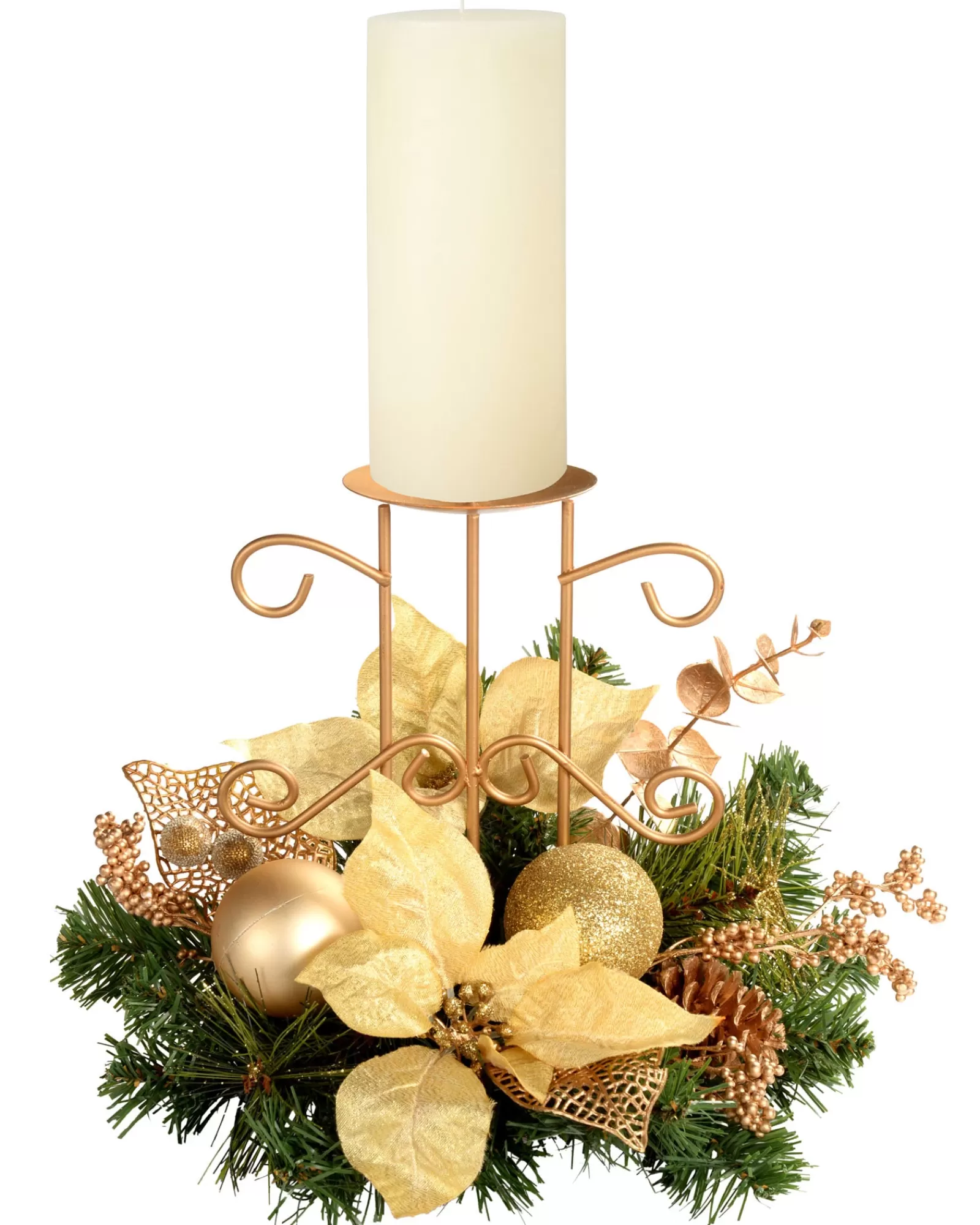 WeRChristmas Table Decorations | Candle Holder Garlands^Decorated Table Centre Piece Candle Holder - Cream/ Gold, Single Pillar