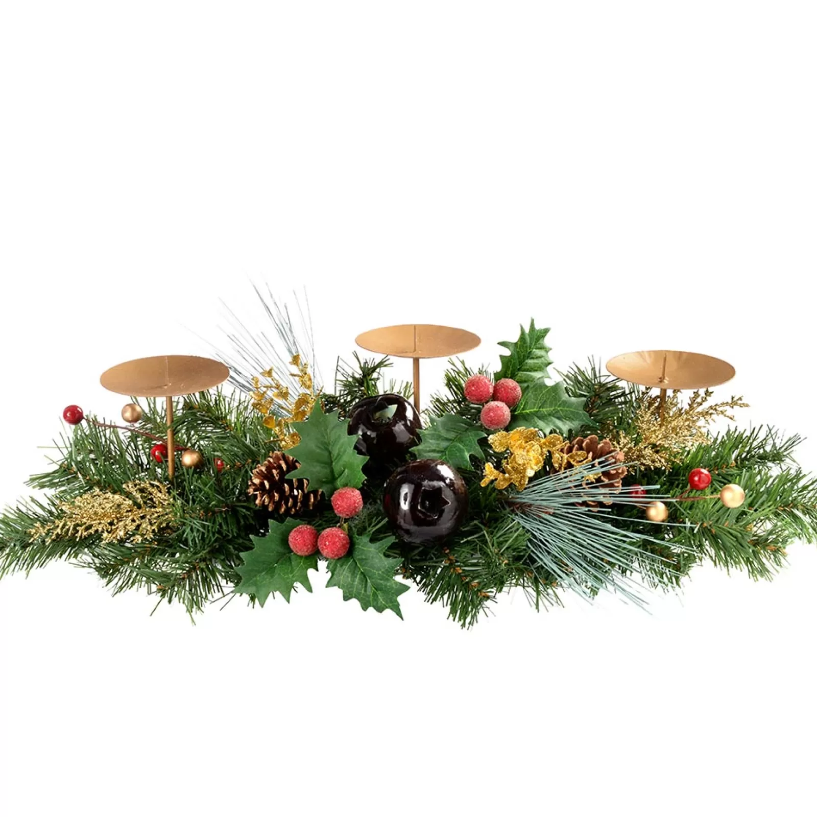 WeRChristmas Table Decorations | Candle Holder Garlands^Decorated Table Centre Piece Garland Candle Holder - Red/ Gold, 3 Pillar