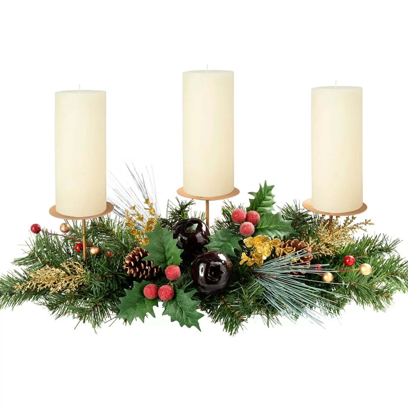 WeRChristmas Table Decorations | Candle Holder Garlands^Decorated Table Centre Piece Garland Candle Holder - Red/ Gold, 3 Pillar