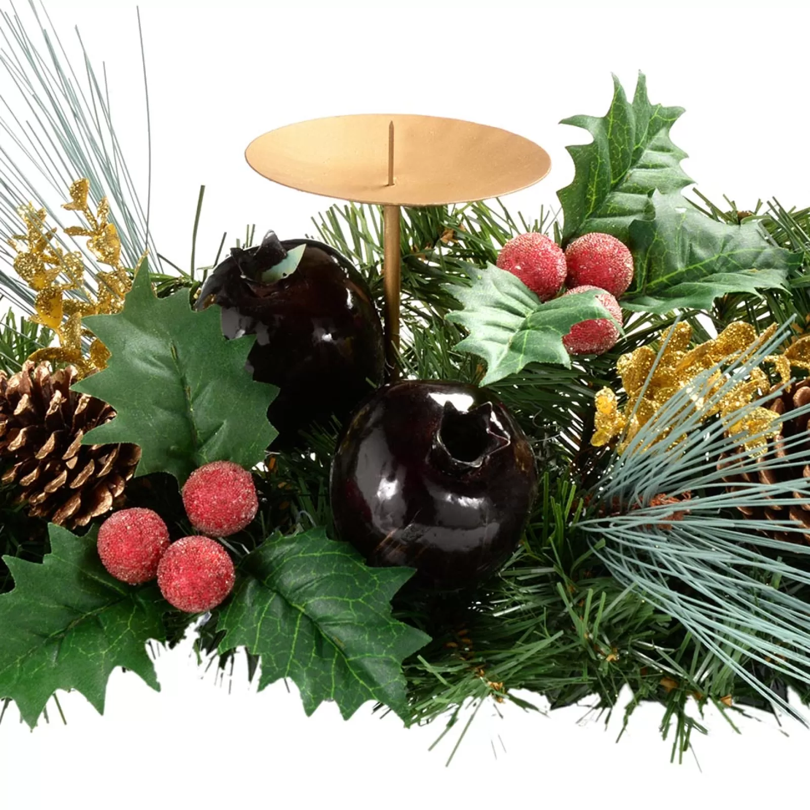 WeRChristmas Table Decorations | Candle Holder Garlands^Decorated Table Centre Piece Garland Candle Holder - Red/ Gold, 3 Pillar